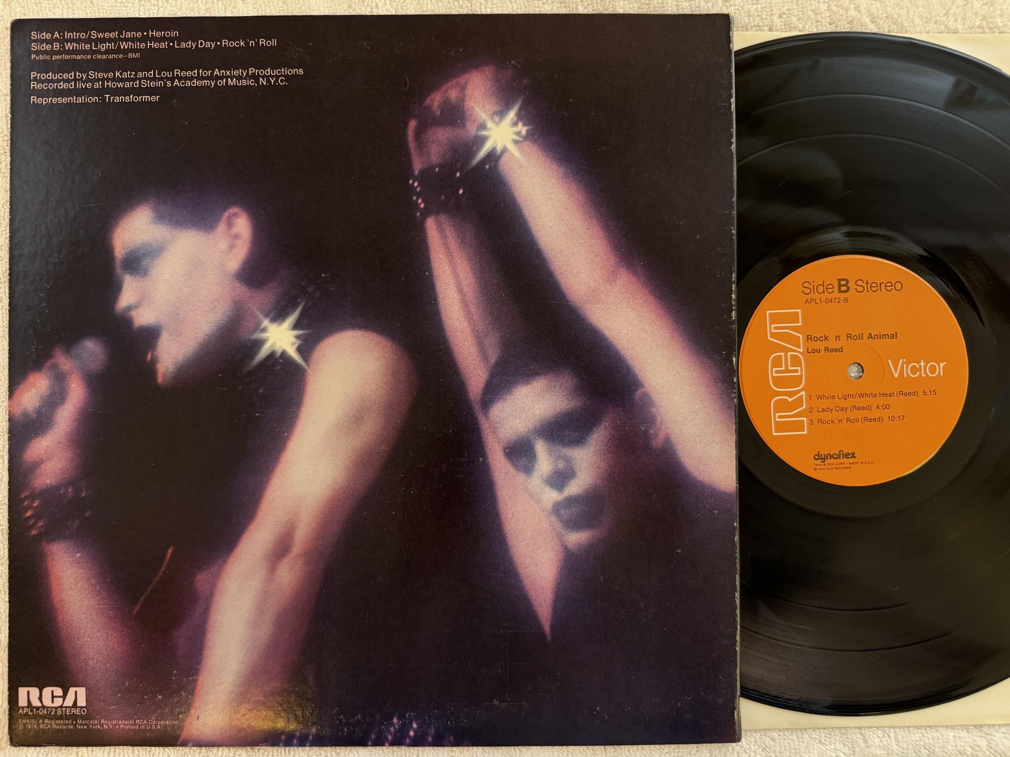 Omslagsbild för skivan LOU REED rock n roll animal LP -74 US RCA APL1-0472