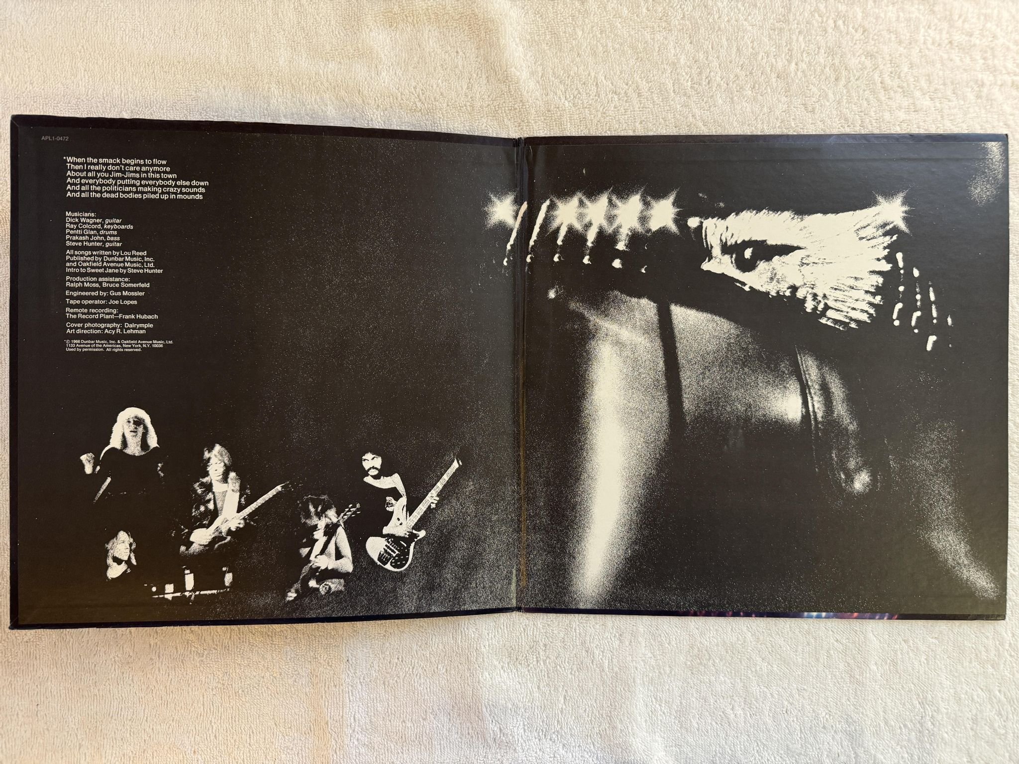 Omslagsbild för skivan LOU REED rock n roll animal LP -74 US RCA APL1-0472