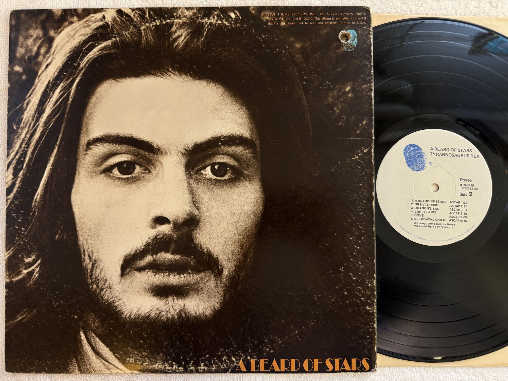Omslagsbild för skivan TYRANNOSAURUS REX a beard of stars LP -71 US BLUE THUMB BTS 8818