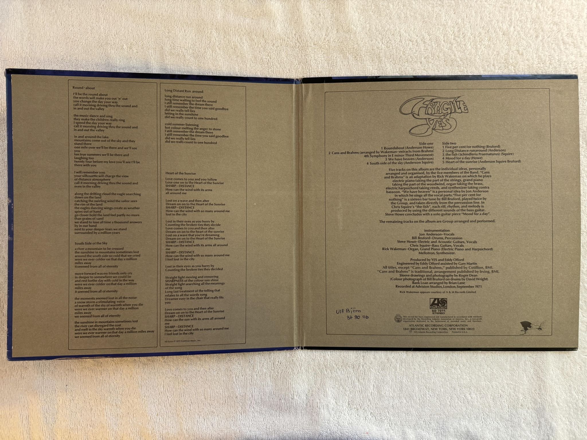 Omslagsbild för skivan YES Fragile LP -71 US ATLANTIC SD 7211