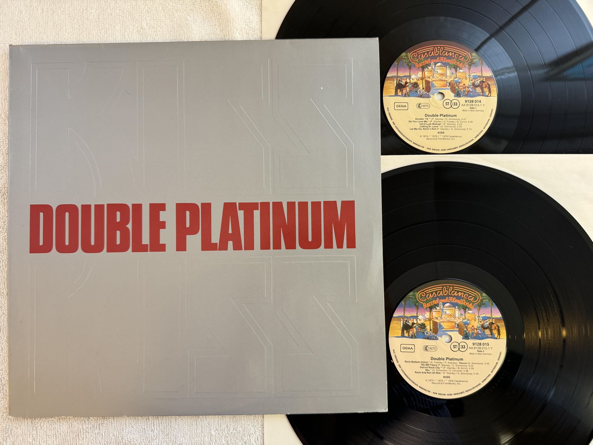 Omslagsbild för skivan KISS double platinum 2xLP -78 Ger CASABLANCA NB 7040