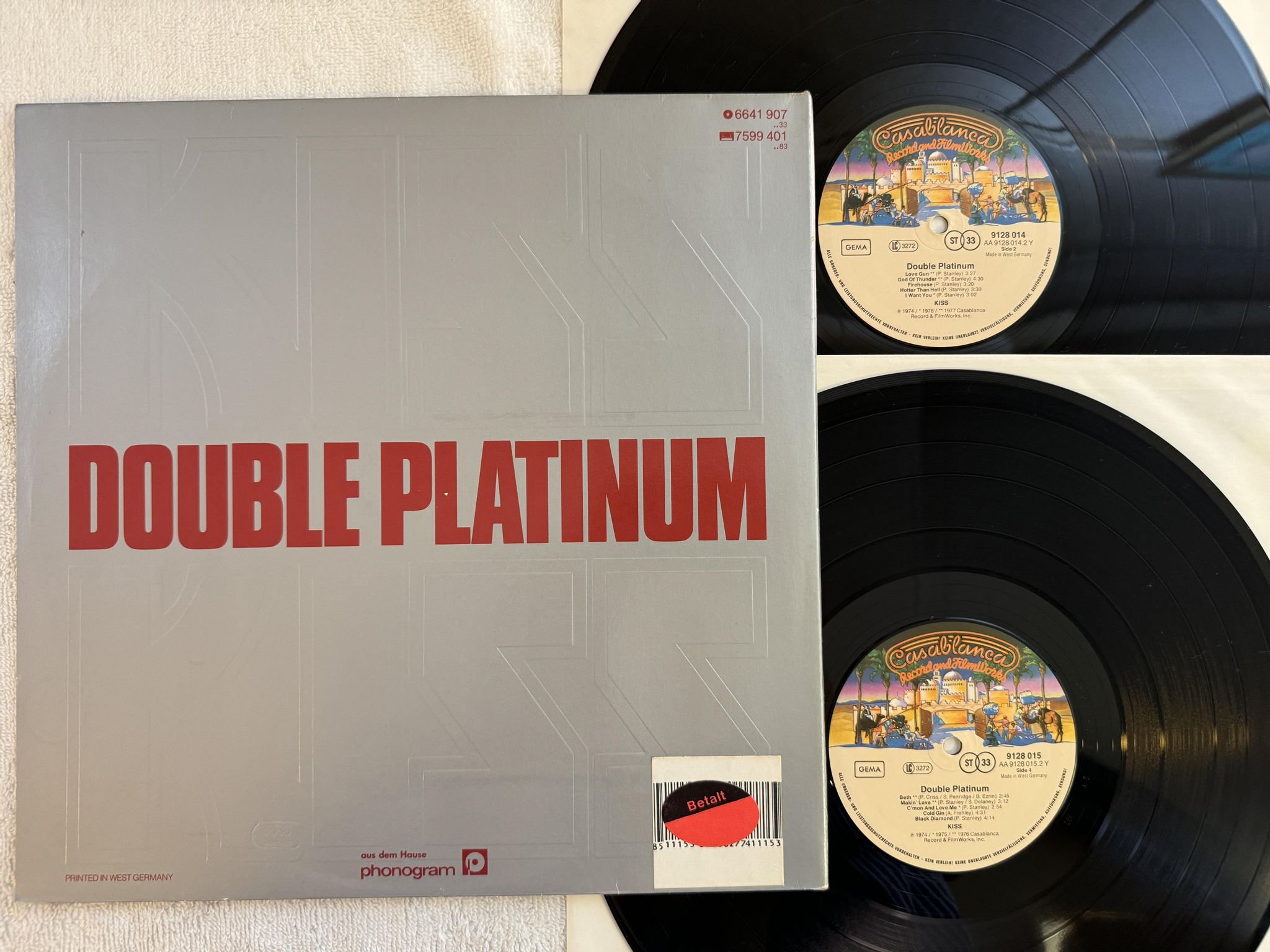 Omslagsbild för skivan KISS double platinum 2xLP -78 Ger CASABLANCA NB 7040