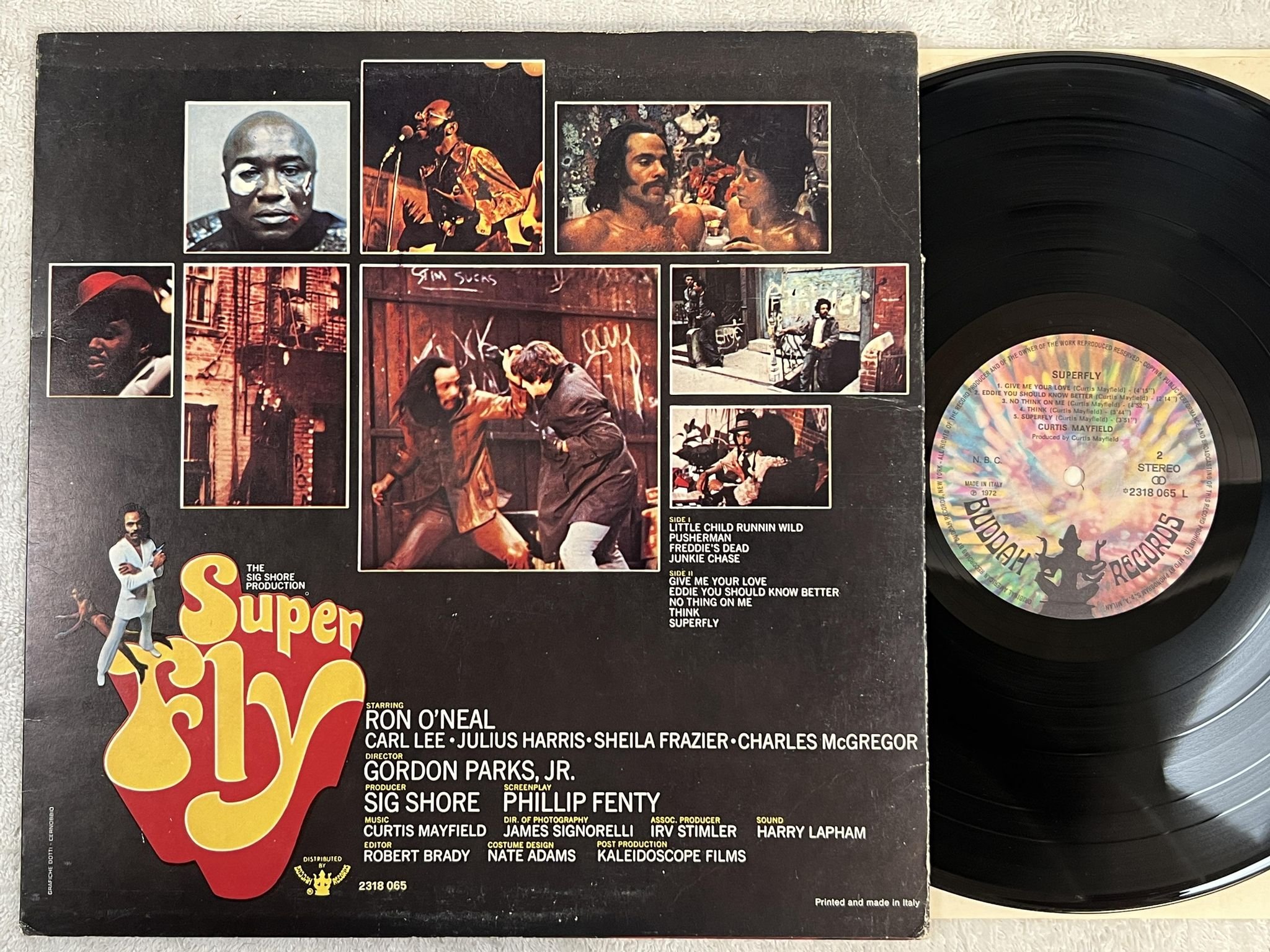 Omslagsbild för skivan CURTIS MAYFIELD superfly LP -72 Ita BUDDAH 2318065 L *** BLAXPLOITATION ***