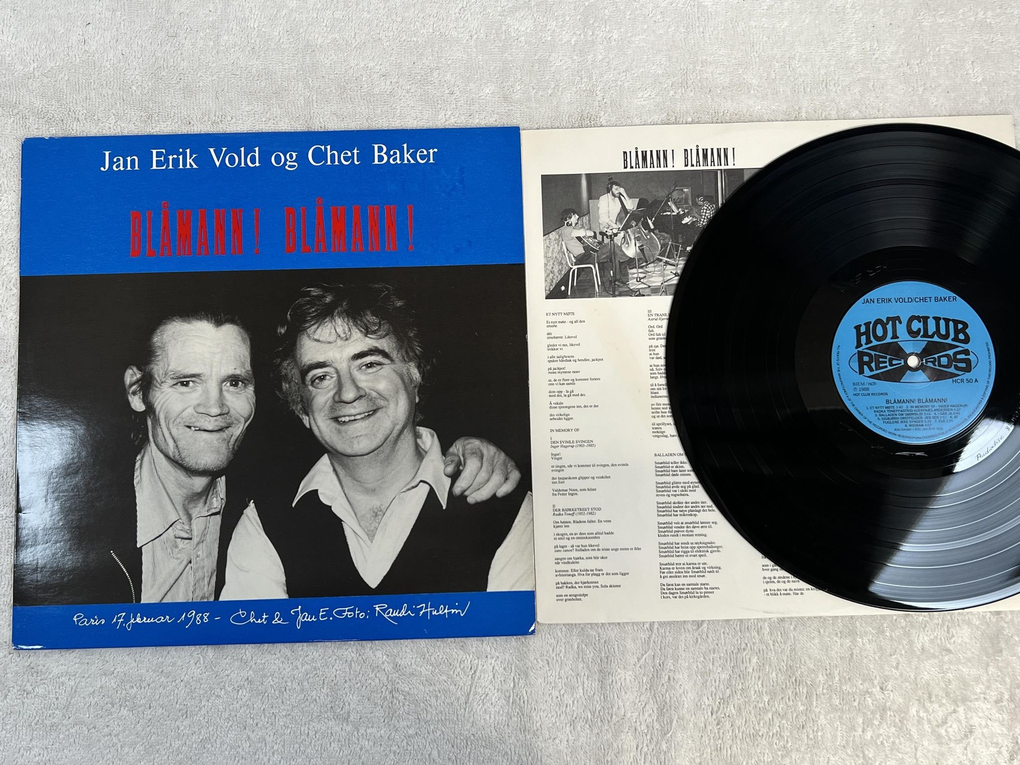 Omslagsbild för skivan JAN ERIK VOLD / CHET BAKER blåmann! blåmann! LP -88 Swe HOT CLUB HCR 50