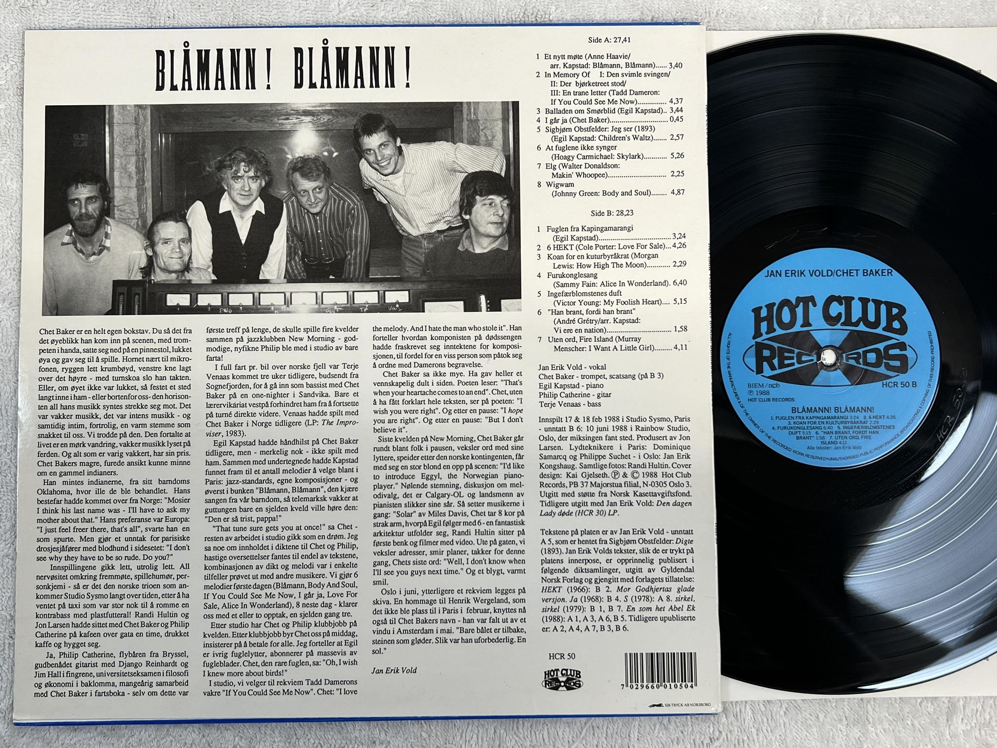 Omslagsbild för skivan JAN ERIK VOLD / CHET BAKER blåmann! blåmann! LP -88 Swe HOT CLUB HCR 50