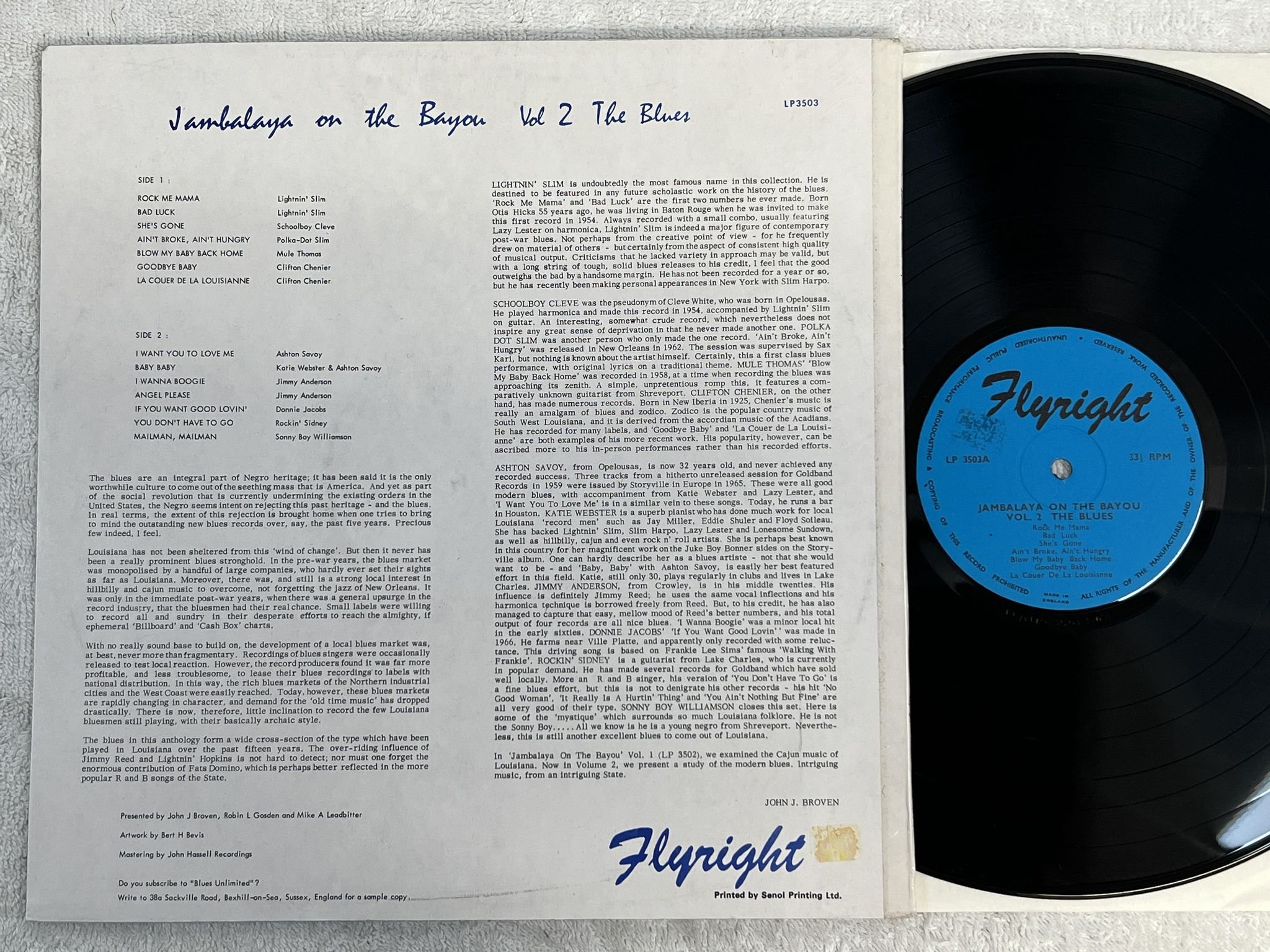 Omslagsbild för skivan V/A jambalaya on the bayou vol 2 LP -69 UK FLYRIGHT 3503