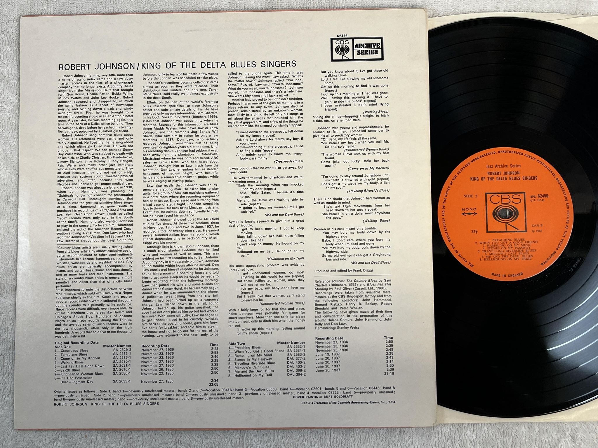 Omslagsbild för skivan ROBERT JOHNSON King Of The Delta Blues Singers LP -66 UK CBS BPG 62456