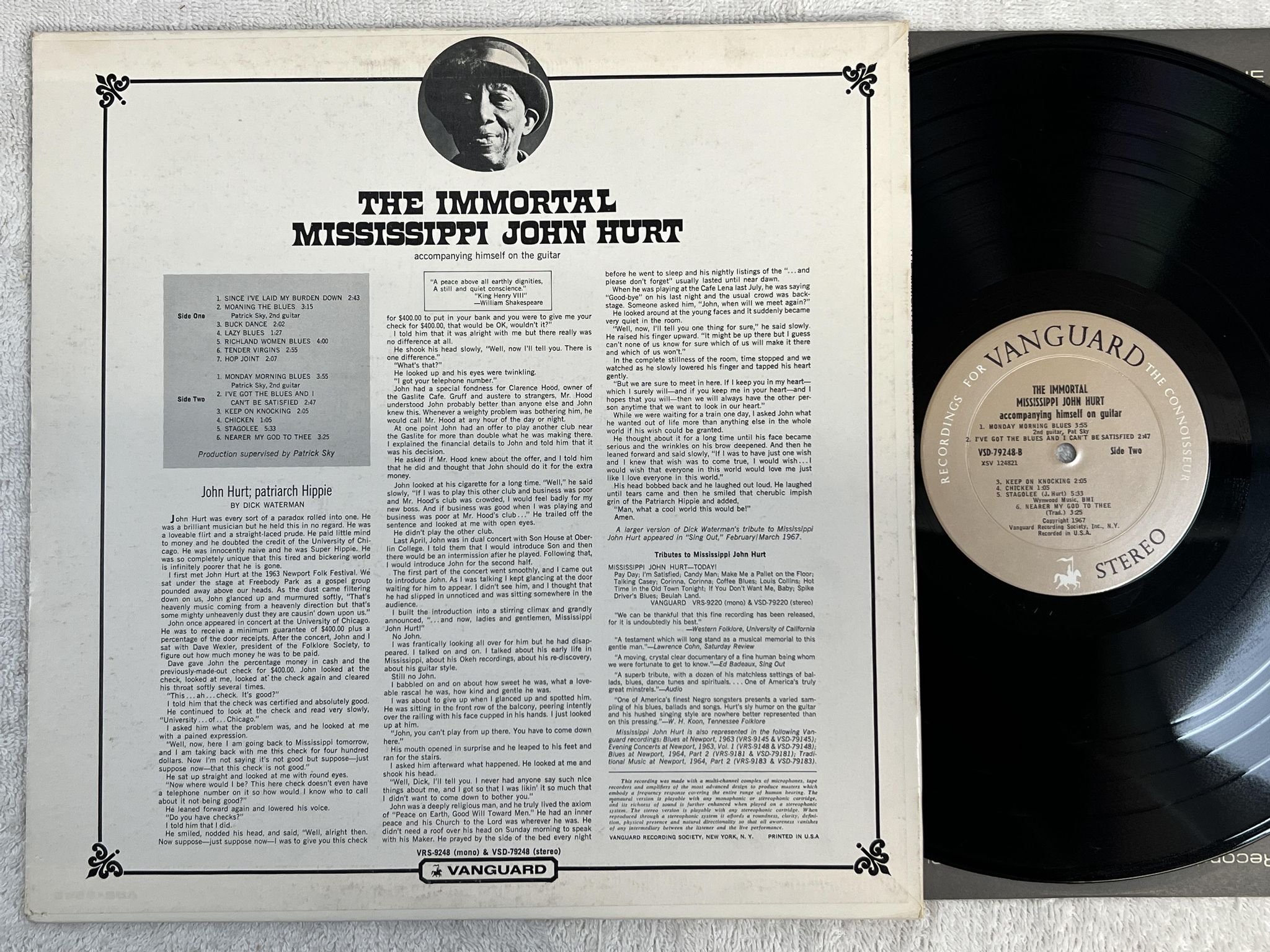 Omslagsbild för skivan MISSISSIPPI JOHN HURT the immortal LP -67 US VANGUARD VSD 79248