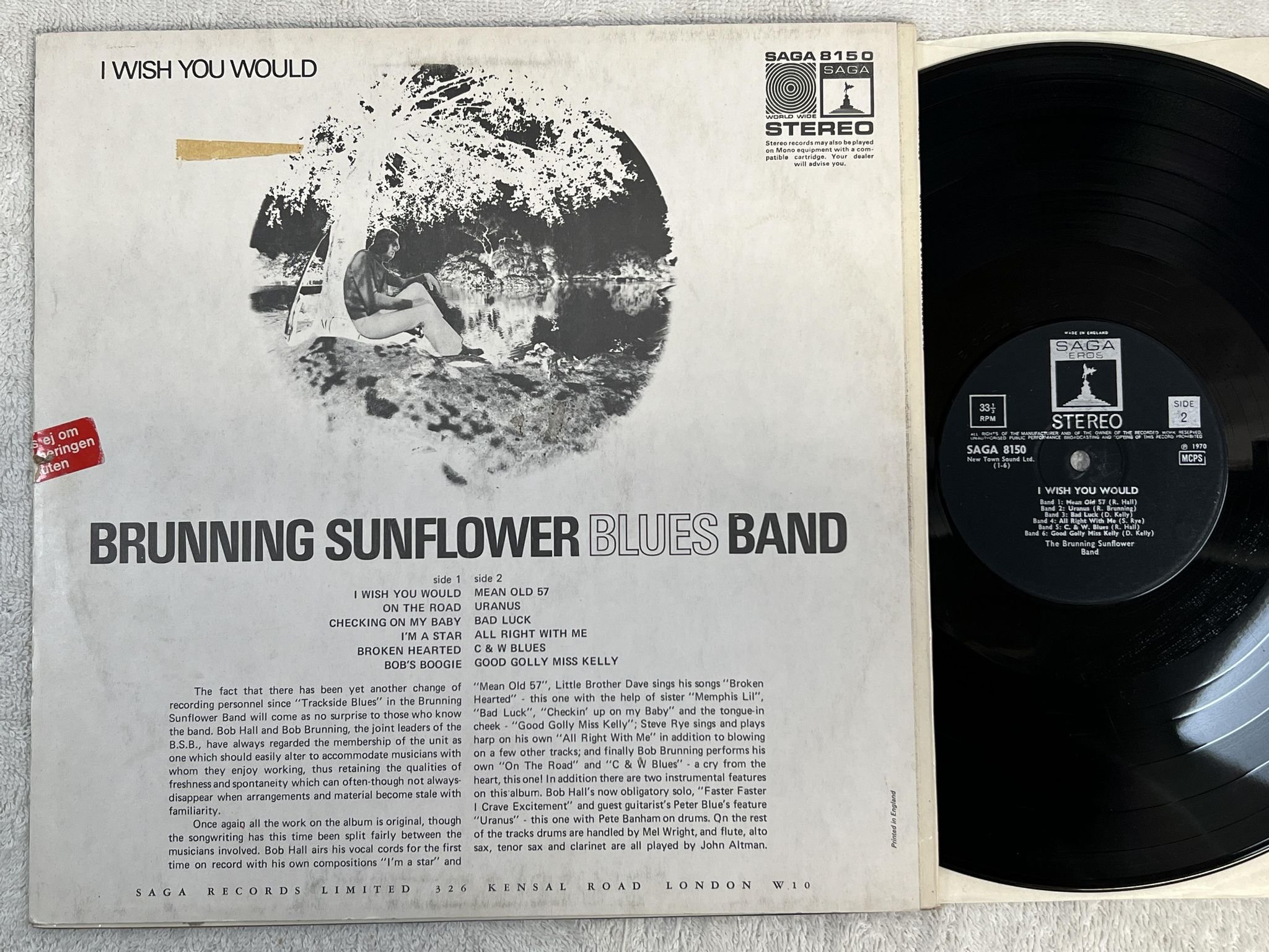 Omslagsbild för skivan THE BRUNNING SUNFLOWER BAND I wish you would LP -70 UK SAGA 8150