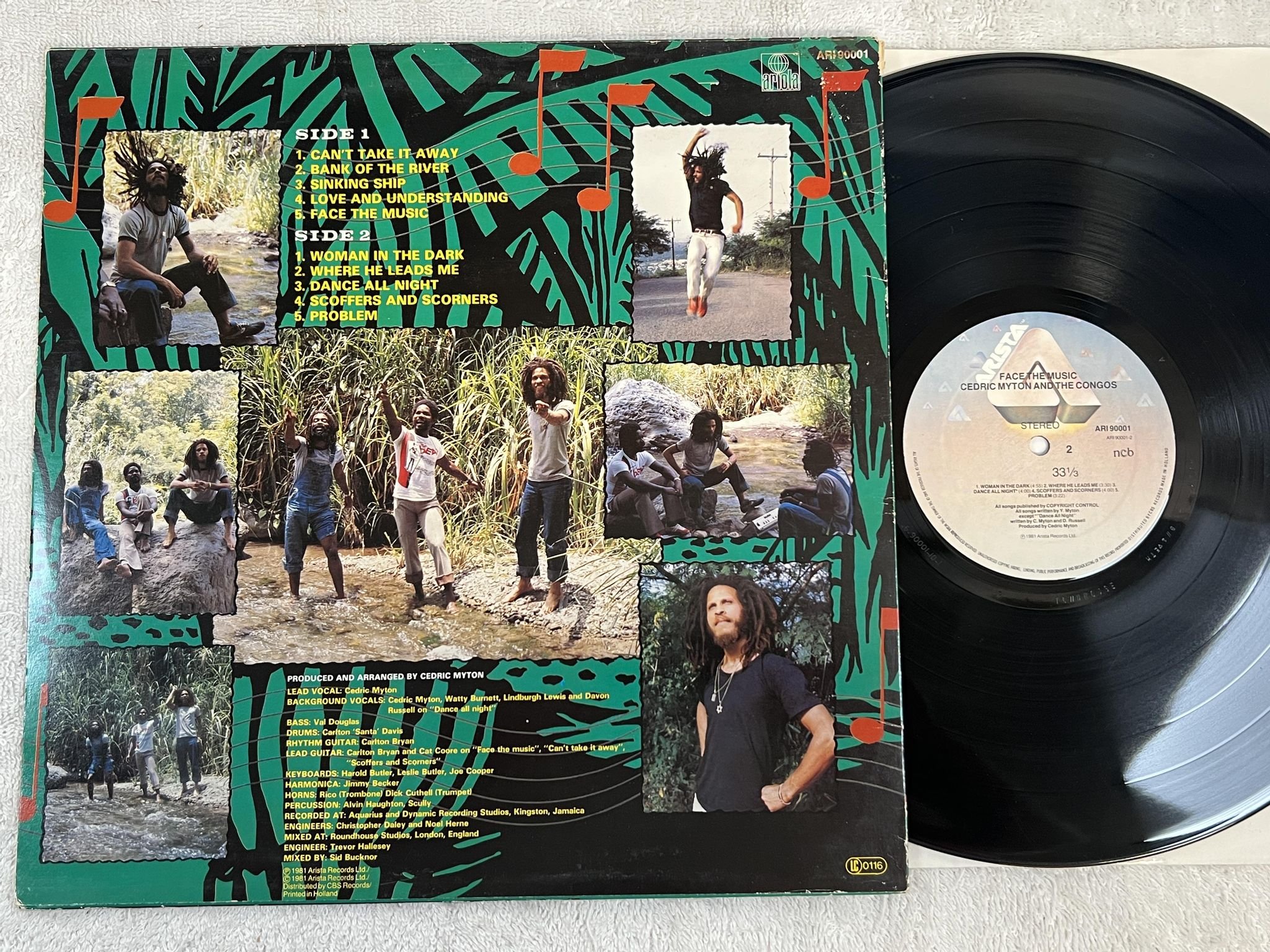 Omslagsbild för skivan CEDRIC MYTON AND THE CONGOS face the music LP -81 ncb ARISTA ARI 90001