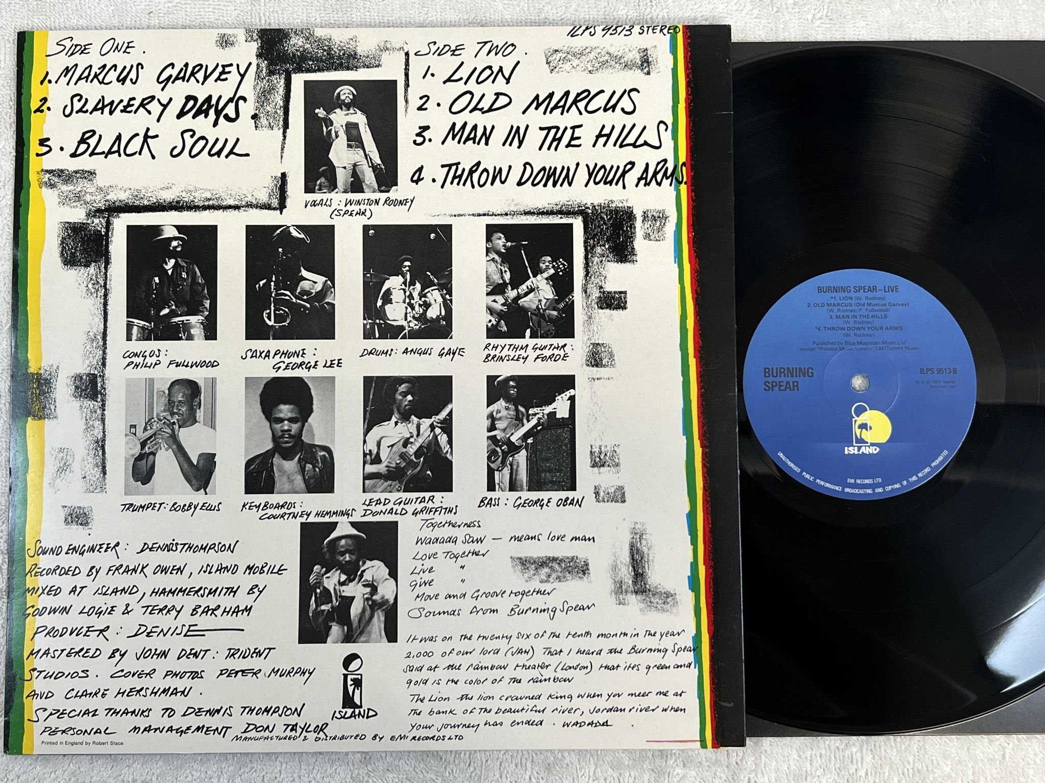 Omslagsbild för skivan BURNING SPEAR live LP -77 UK ISLAND ILPS 9513