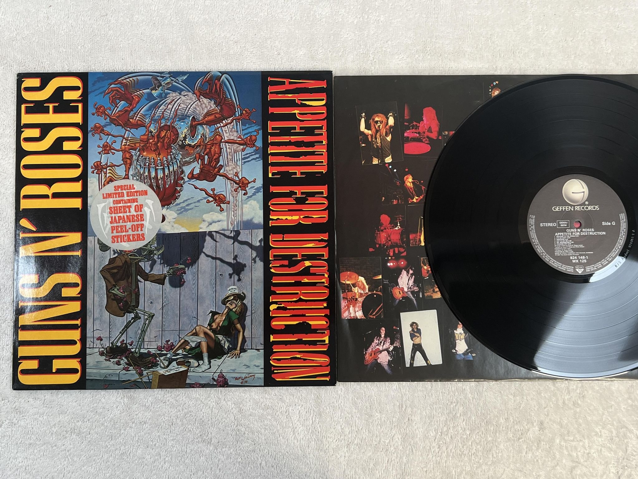 Omslagsbild för skivan GUNS N ROSES appetite for destruction LP -87 Ger GEFFEN 924 148-1 *** CLASSIC **