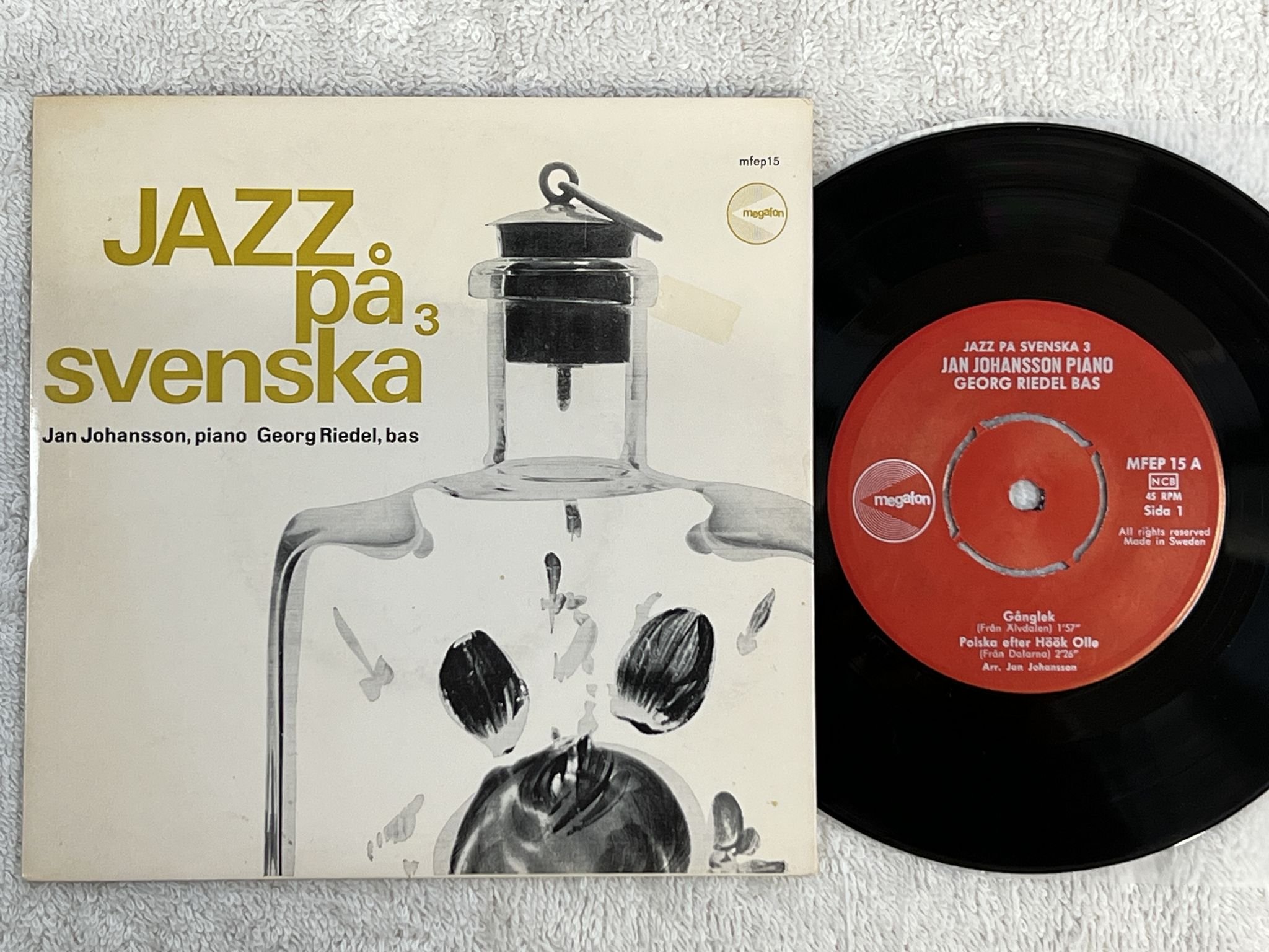 Omslagsbild för skivan JAN JOHANSSON jazz på svenska 3 7" -64 Swe MEGAFON MFEP 15