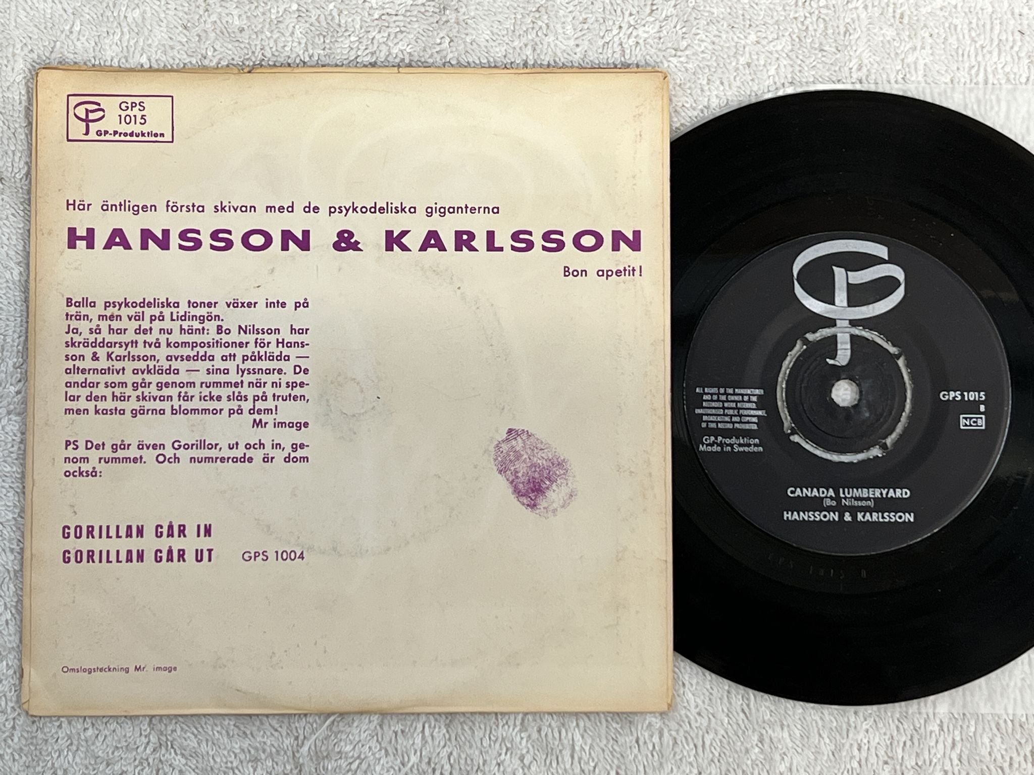 Omslagsbild för skivan HANSSON & KARLSSON Lindigö Airport 7" -67 Swe GP GPS 1015 *** PSYCH ***