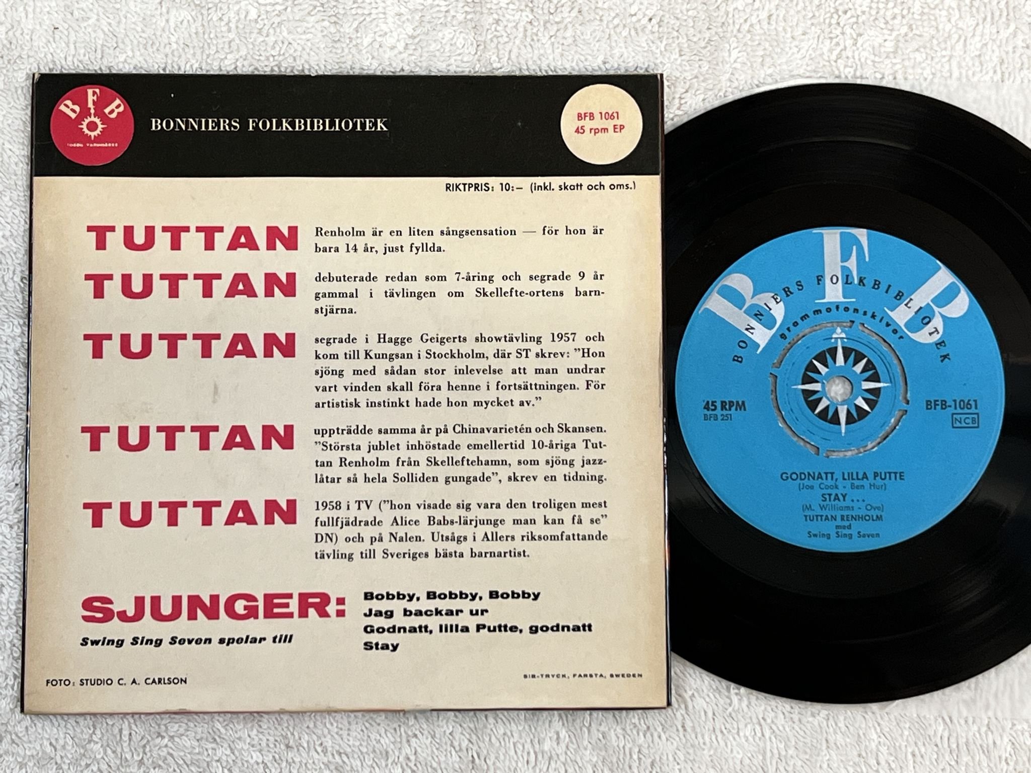 Omslagsbild för skivan TUTTAN RENHOLM Bobby bobby Bobby 7"ep -61 BONNIERS BFB 1061