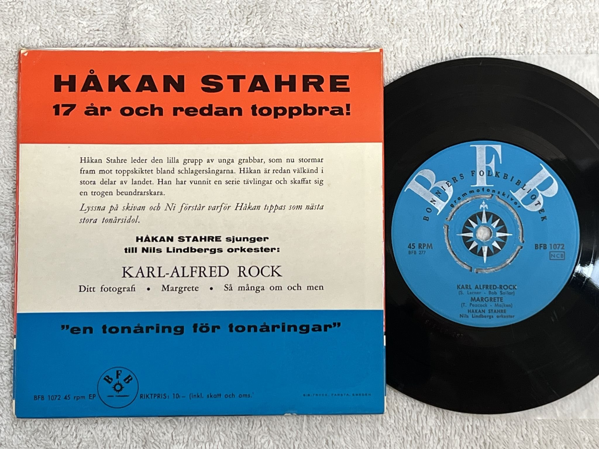 Omslagsbild för skivan HÅKAN STAHRE Karl Alfred Rock 7" -62 Swe BONNIERS BFB 1072