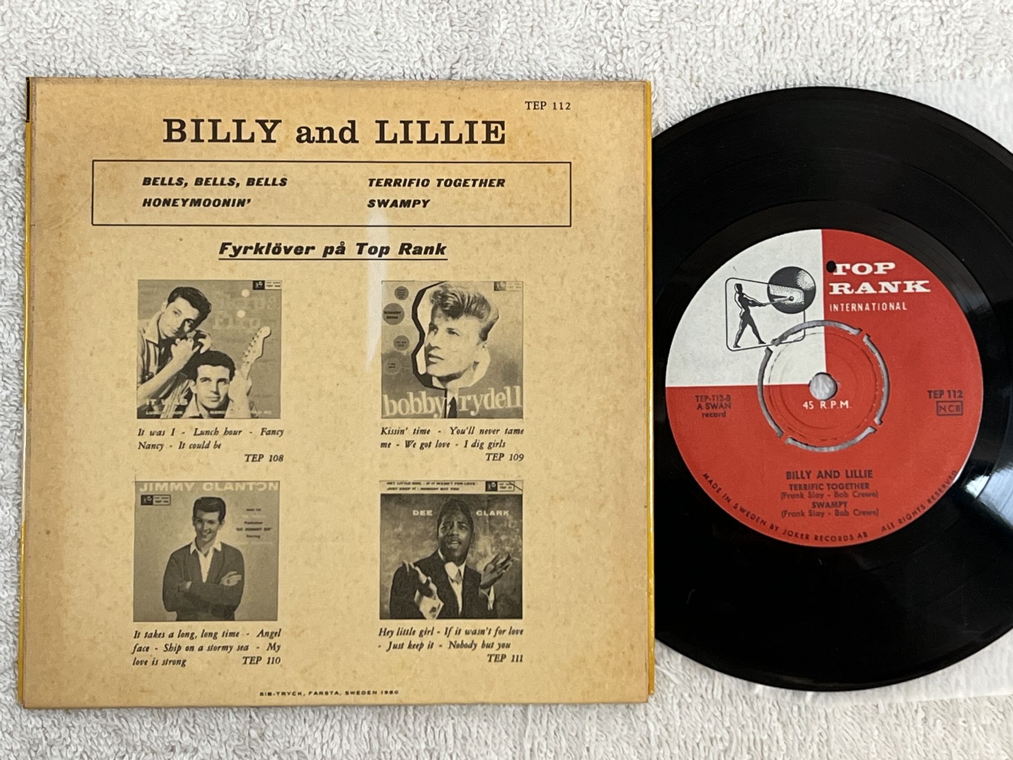 Omslagsbild för skivan BILLY AND LILLIE bells bells bells 7"ep Swe TOP RANK TEP-112 *** RARE ***