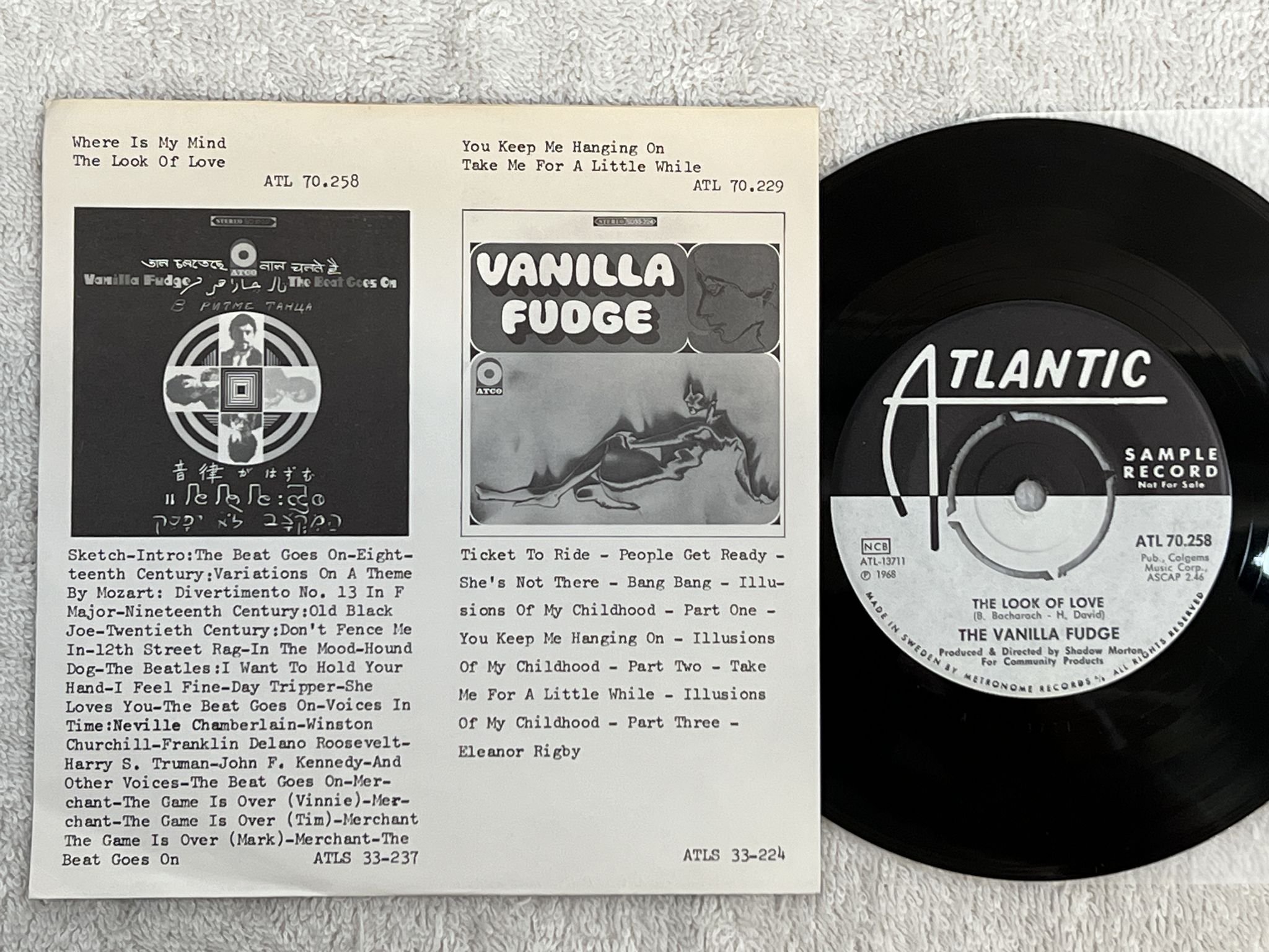 Omslagsbild för skivan THE VANILLA FUDGE Where Is My Mind 7" -68 Swe ATLANTIC ATL 70258 *** PROMO ***
