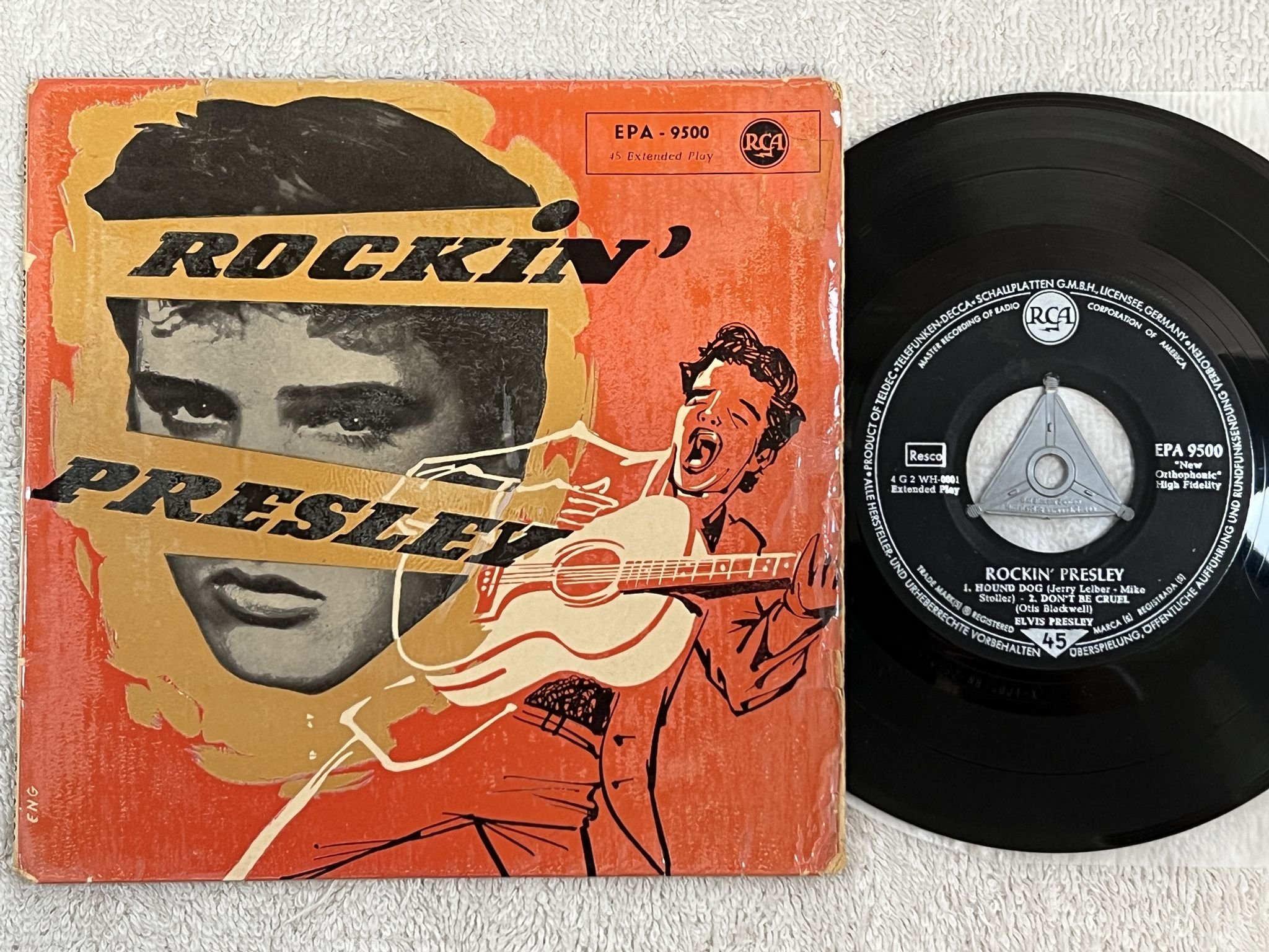 Omslagsbild för skivan ELVIS PRESLEY rockin' Presley 7"ep -56 Ger RCA EPA 9500
