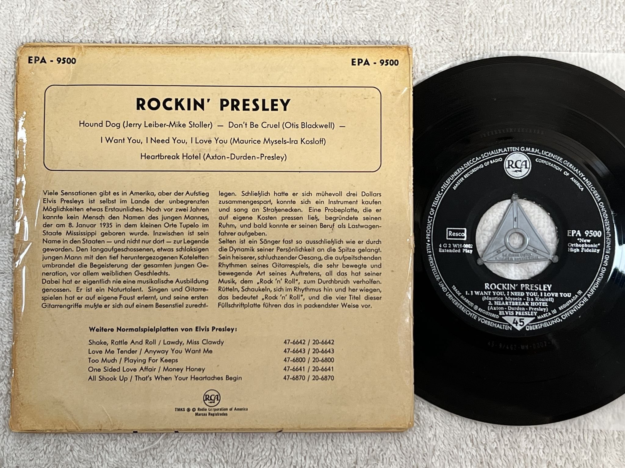 Omslagsbild för skivan ELVIS PRESLEY rockin' Presley 7"ep -56 Ger RCA EPA 9500