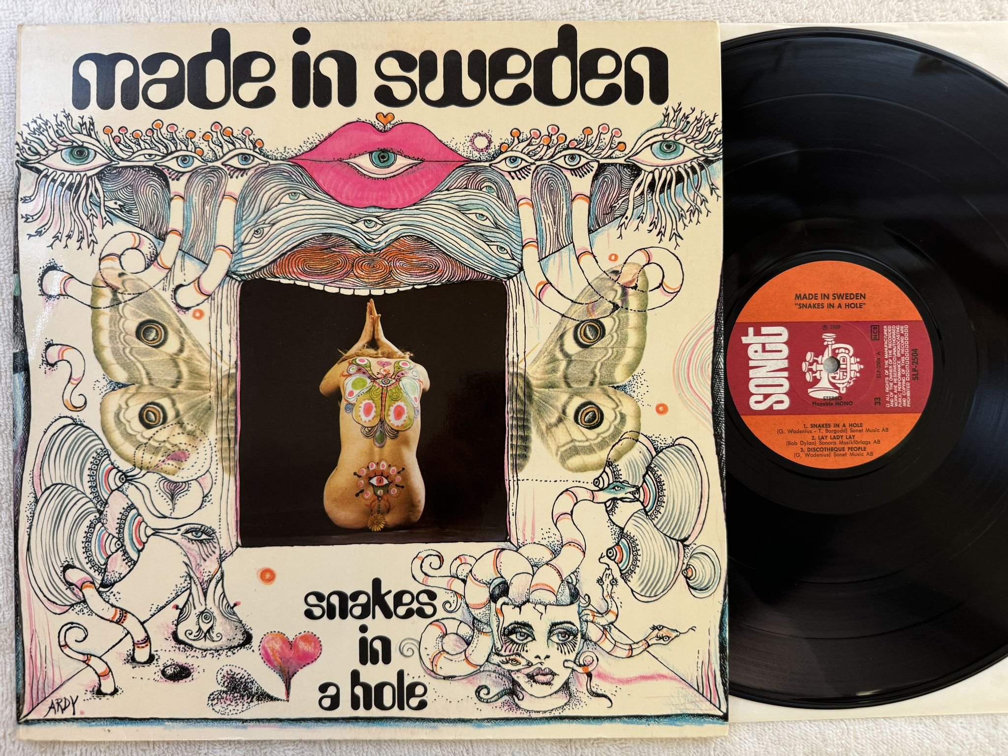 Omslagsbild för skivan MADE IN SWEDEN snakes in a hole LP -69 Swe SONET SLP 2504