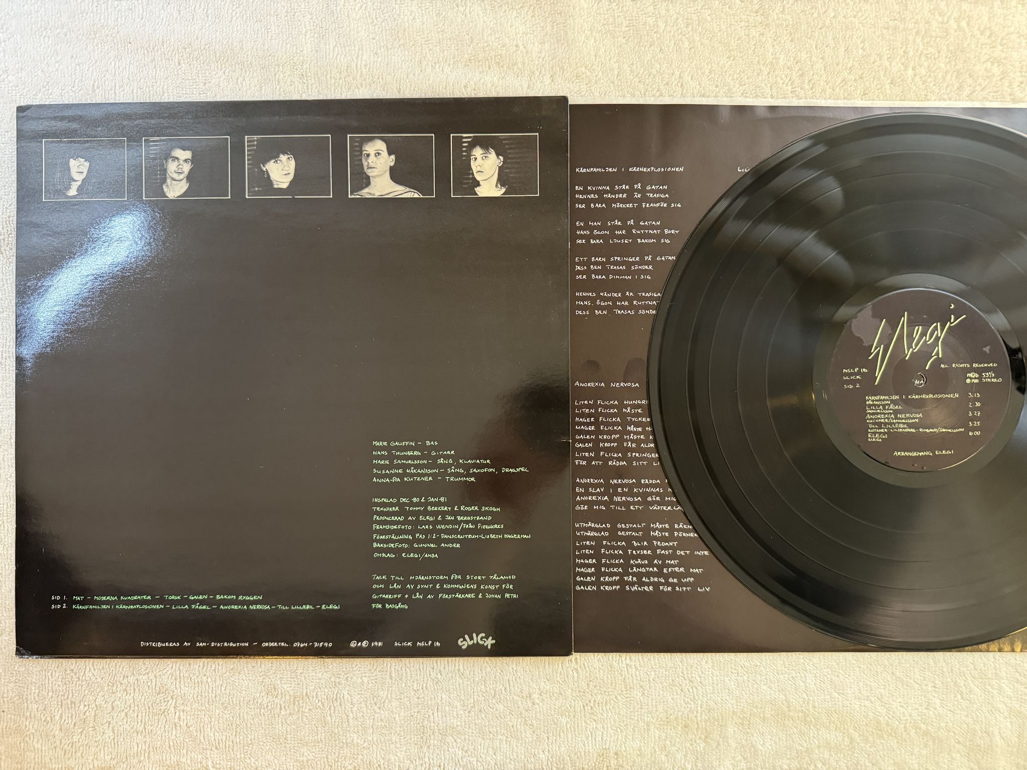Omslagsbild för skivan ELEGI s/t LP -81 Swe MUSIKLAGET SLICK MSLP 16
