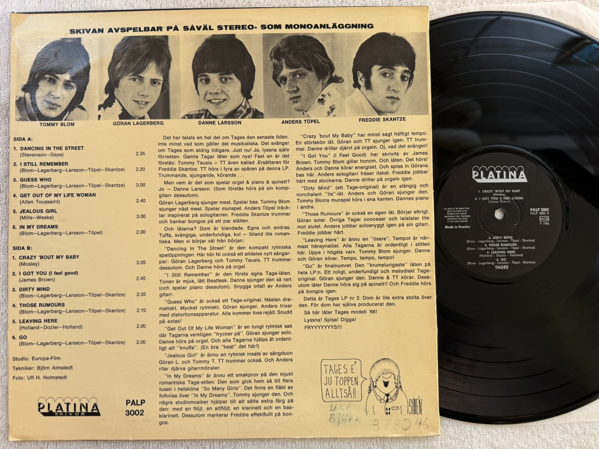Omslagsbild för skivan TAGES 2 LP -66 Swe PLATINA PALP 3002