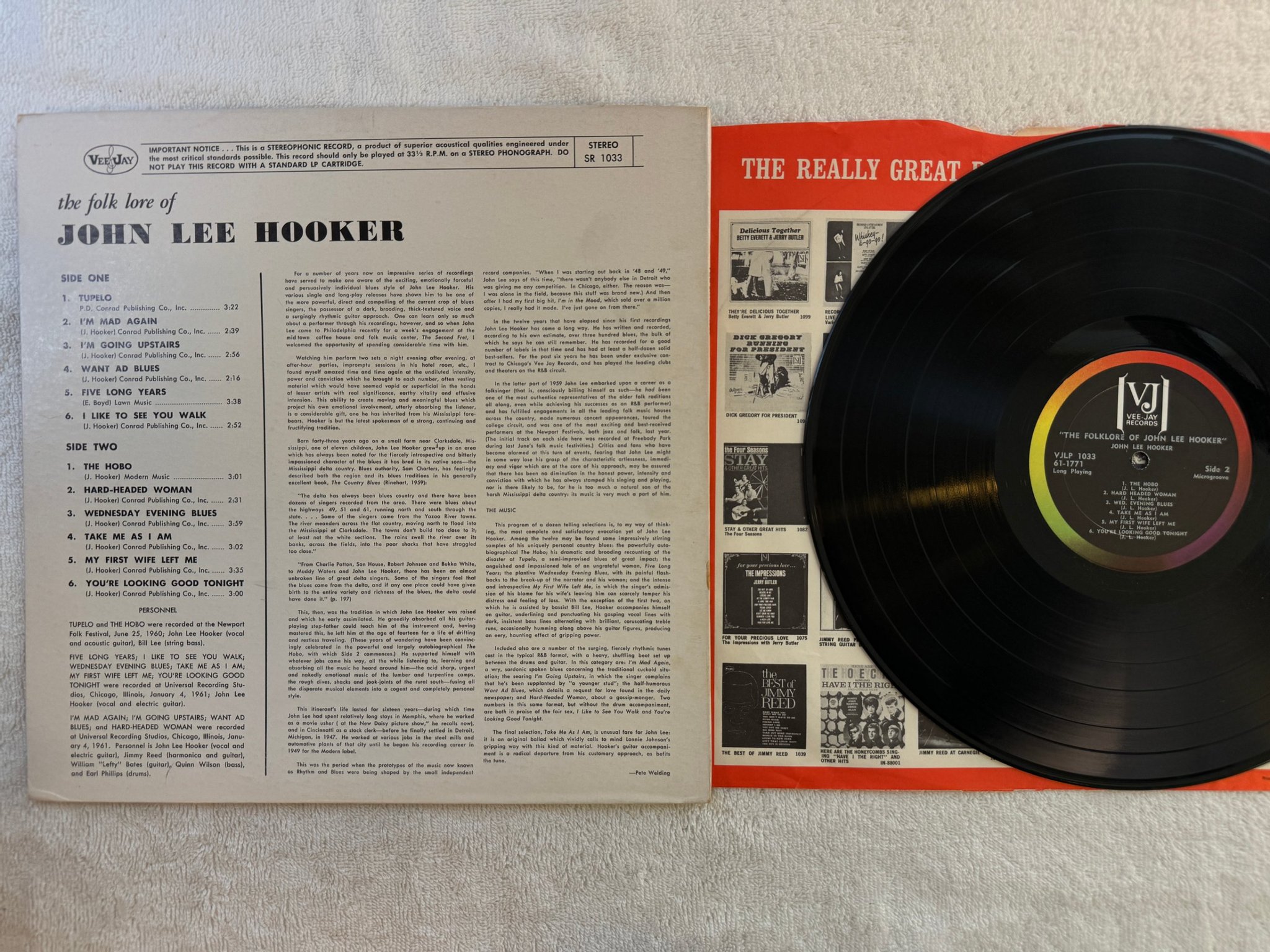 Omslagsbild för skivan JOHN LEE HOOKER the folklore of ... LP -63 US VEE JAY VJLP 1033 ** BELL SOUND **