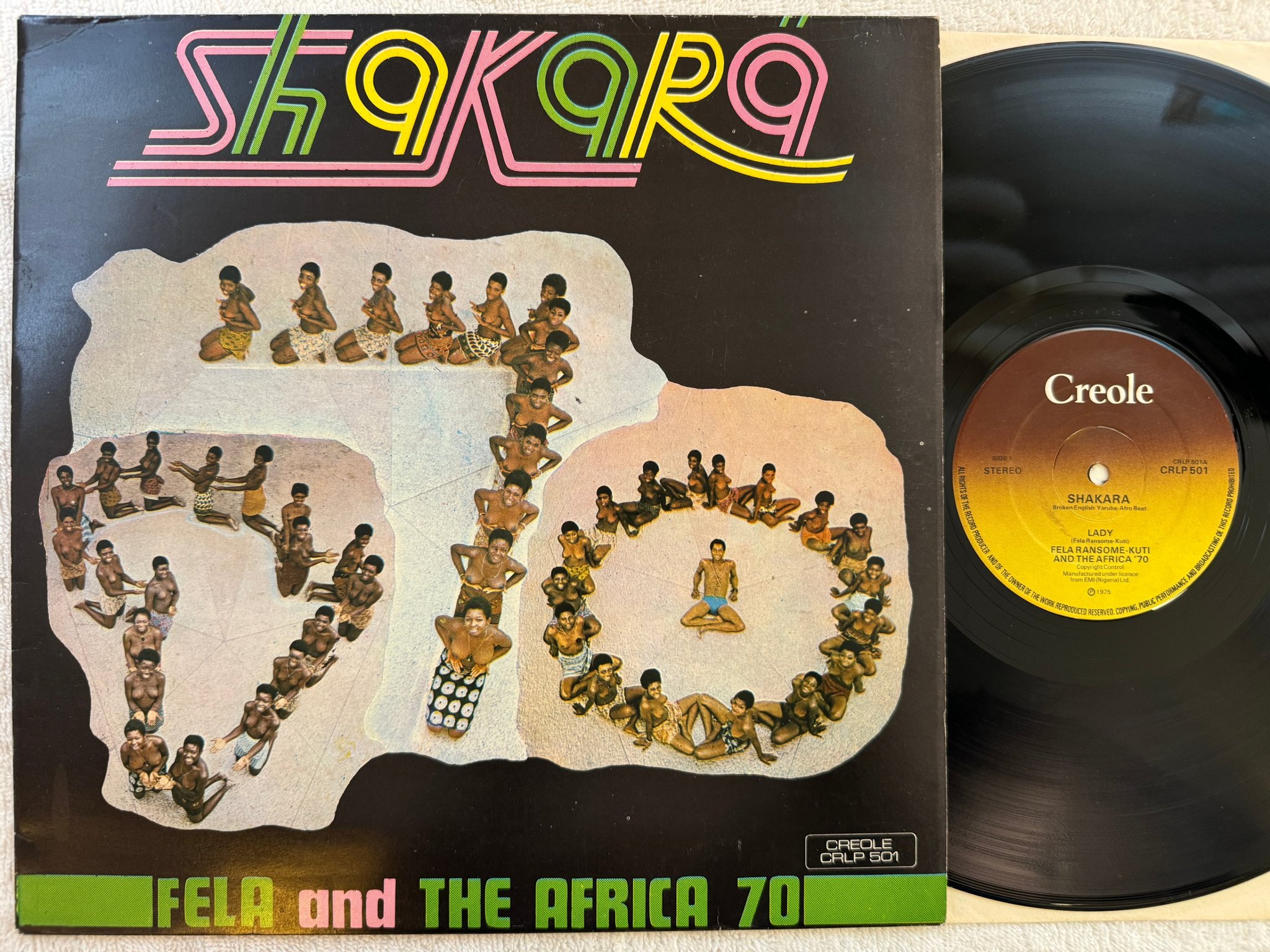 Omslagsbild för skivan FELA RANSOME-KUTI & THE AFRICA 70 shakara LP -75 UK CREOLE CRLP 501 * AFROBEAT *