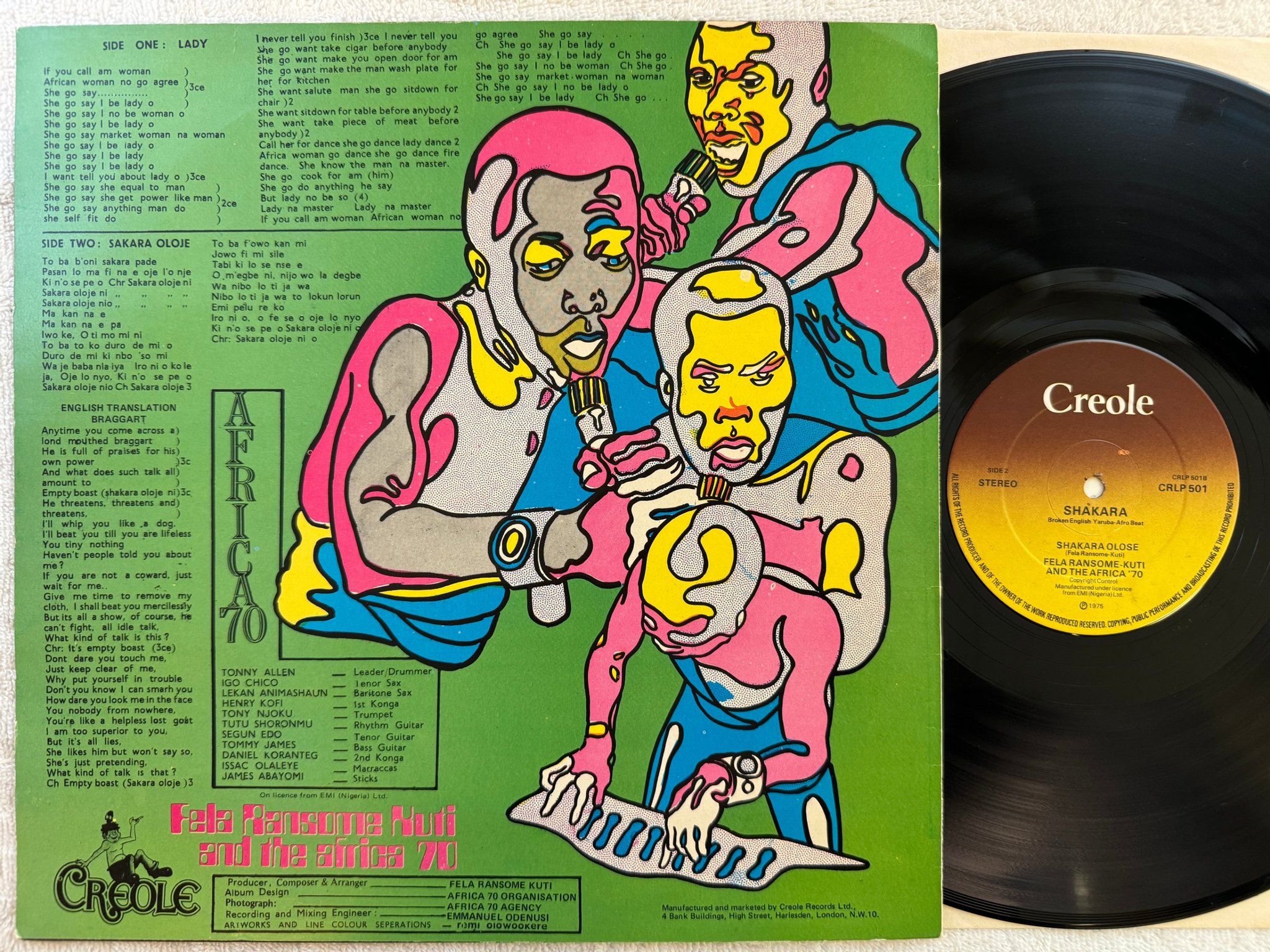Omslagsbild för skivan FELA RANSOME-KUTI & THE AFRICA 70 shakara LP -75 UK CREOLE CRLP 501 * AFROBEAT *