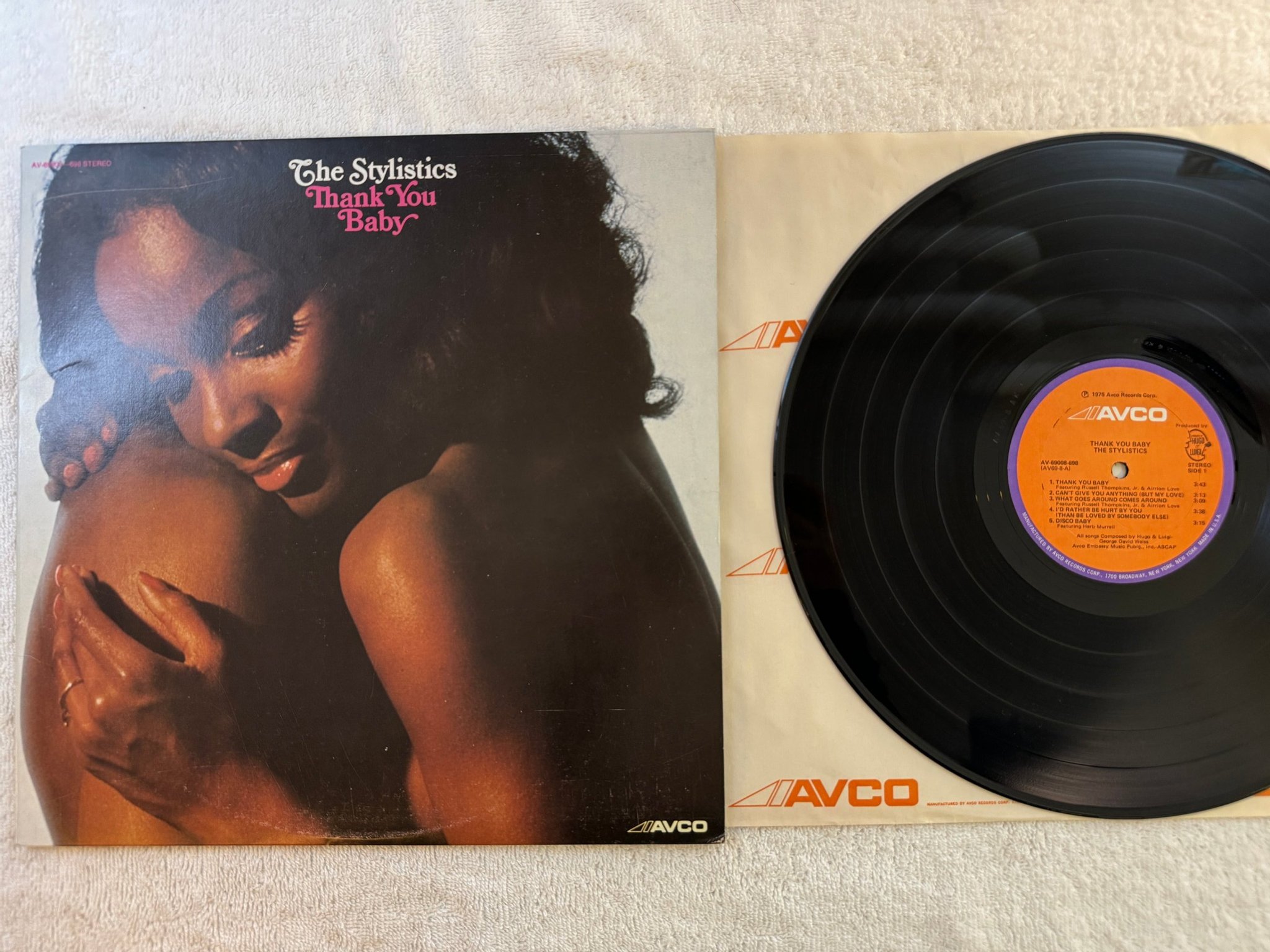Omslagsbild för skivan THE STYLISTICS thank you baby LP -75 US AVCO AV 69008-698