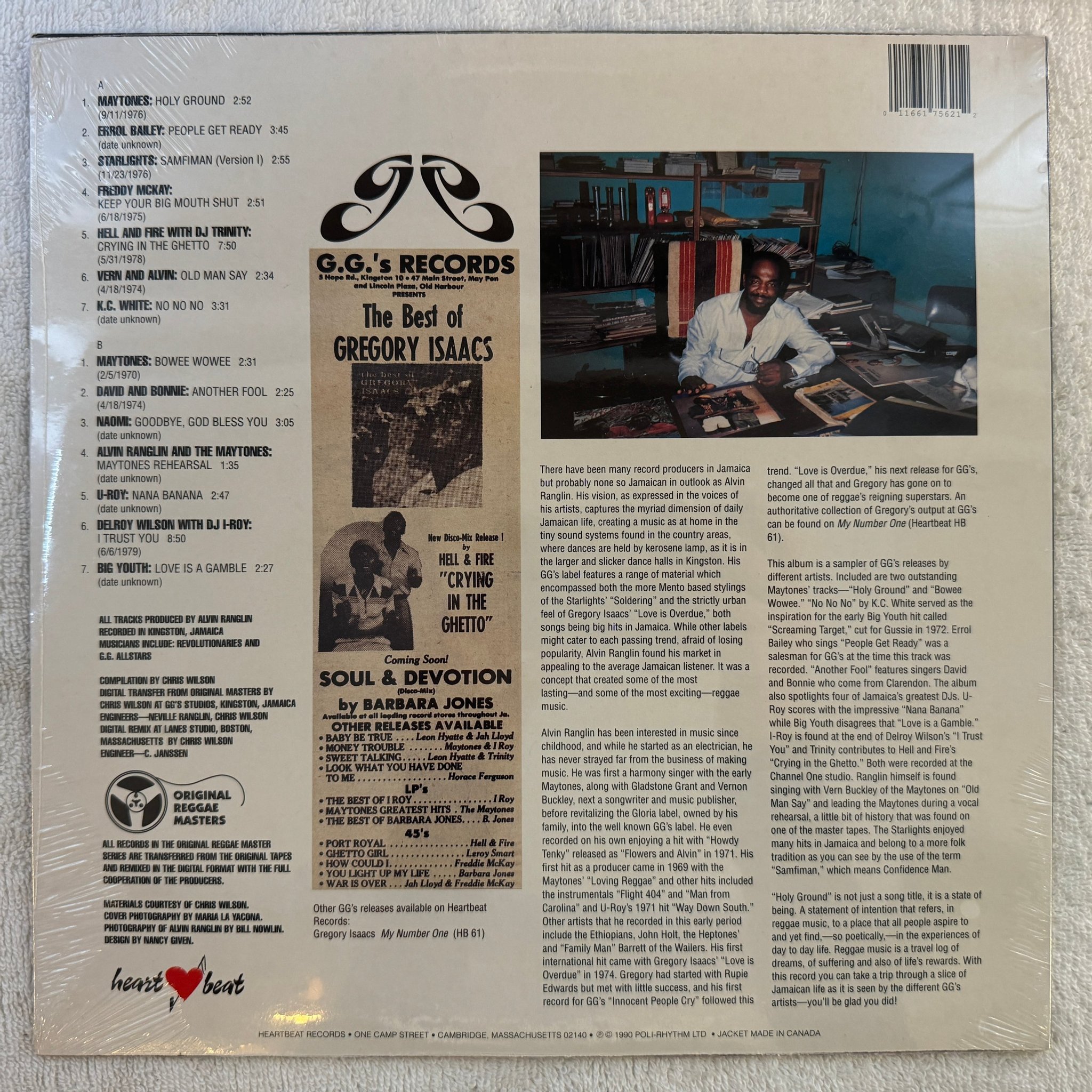 Omslagsbild för skivan V/A Alvin Ranglin's GG Records: Holy Ground LP -90 US HEARTBEAT HB 62 * sealed *