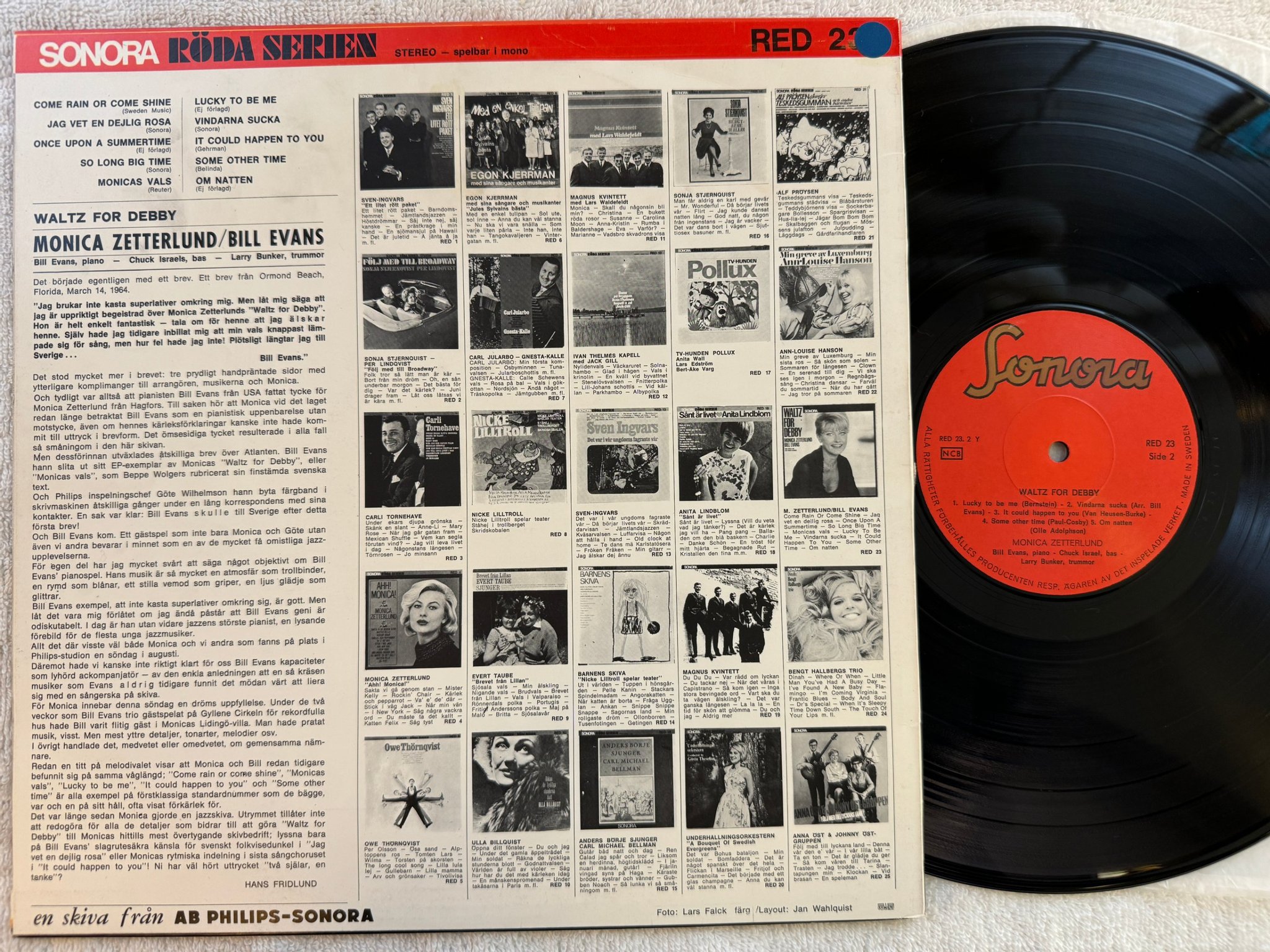 Omslagsbild för skivan MONICA ZETTERLUND waltz for debby LP -70 Swe SONORA RED 23