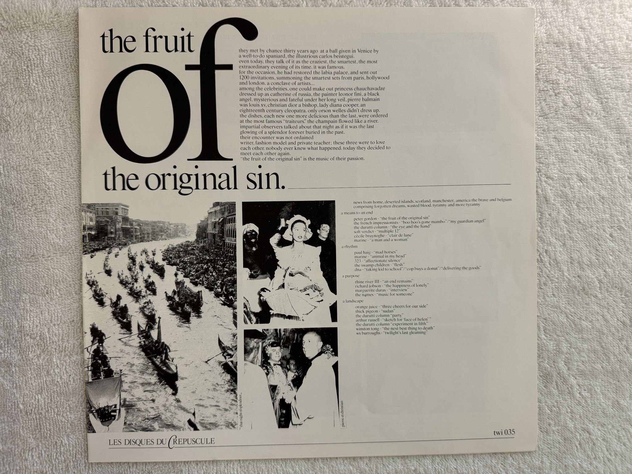 Omslagsbild för skivan V/A The Fruit Of The Original Sin 2xLP -81 Belgium Les Disques Du Crépuscule