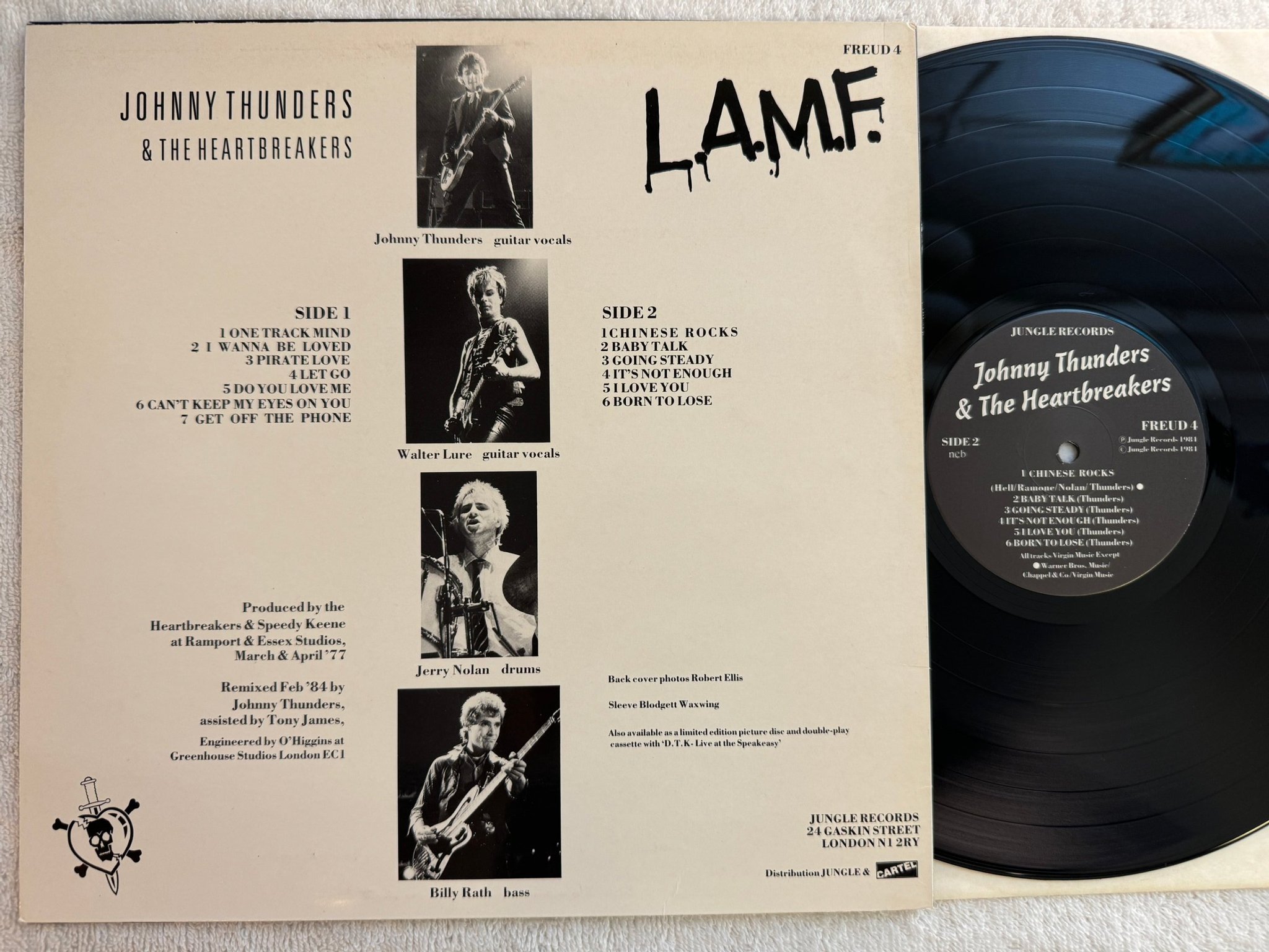 Omslagsbild för skivan JOHNNY THUNDERS & THE HEARTBREAKERS L.A.M.F. revisted LP -84 ncb JUNGLE FREUD 4