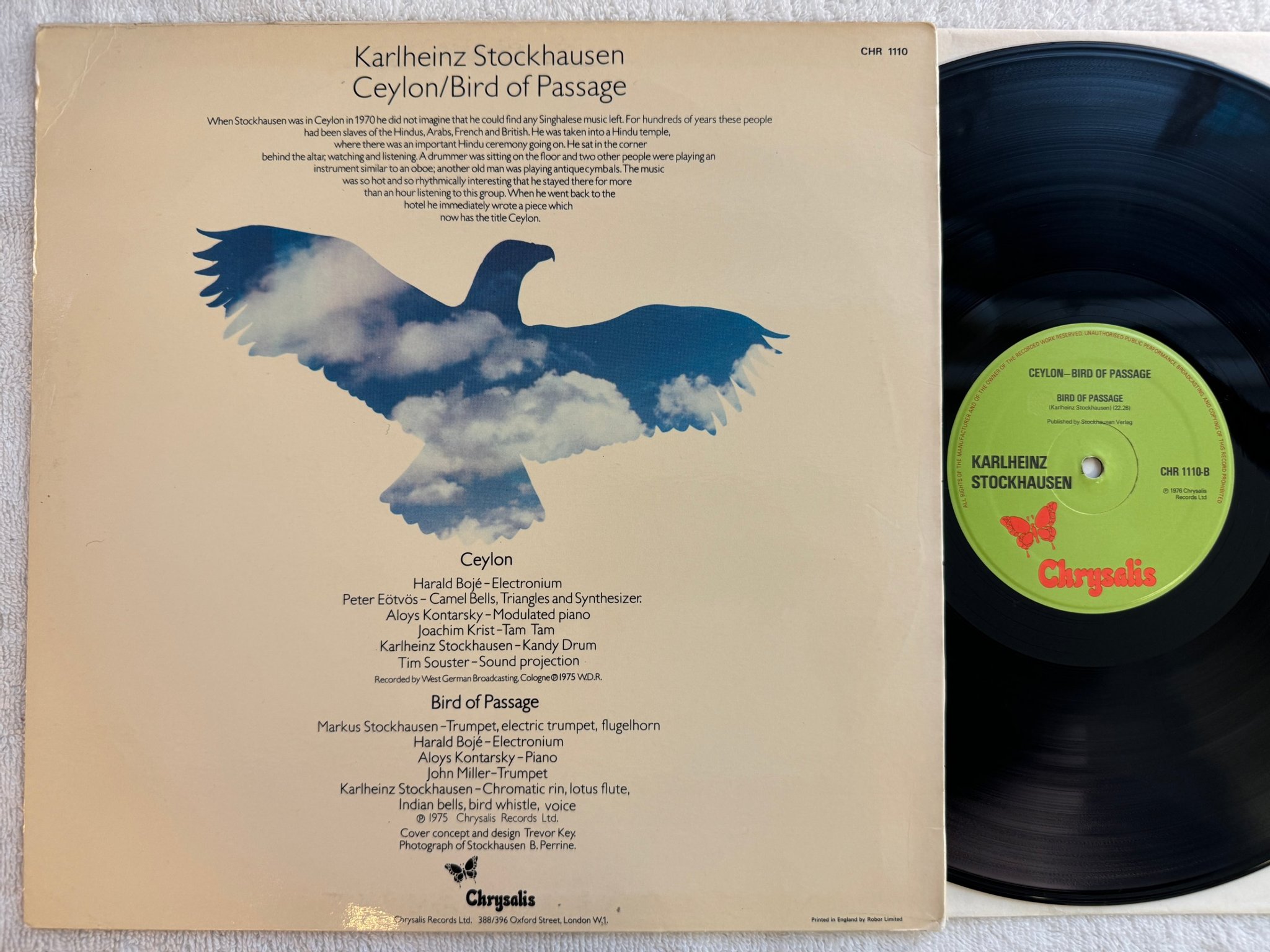 Omslagsbild för skivan KARLHEINZ STOCKHAUSEN Ceylon / Bird Of Passage LP -76 UK CHRYSALIS CHR 1110
