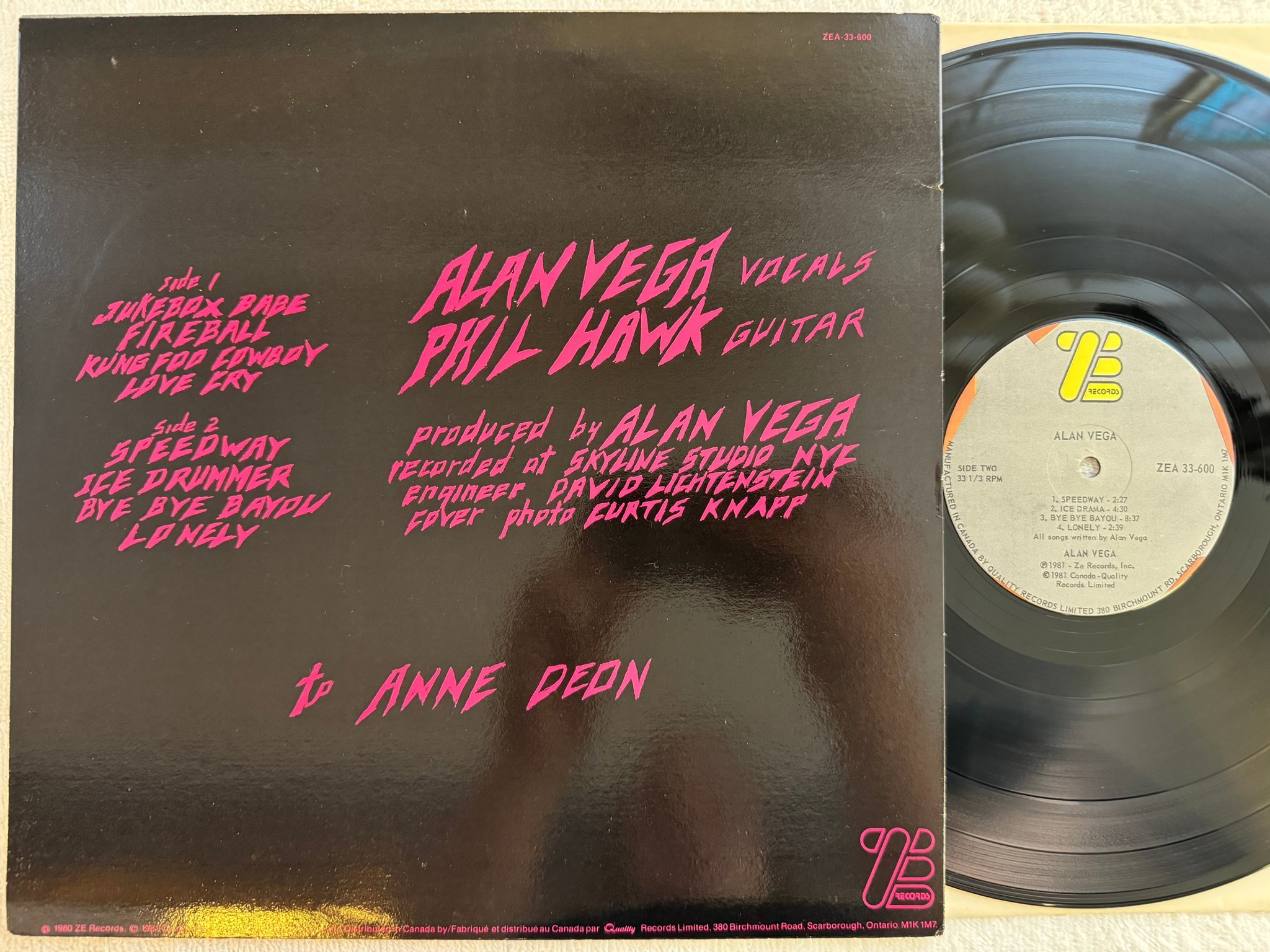 Omslagsbild för skivan ALAN VEGA s/t LP -81 Can ZE RECORDS ZEA 33-600 *** NEW WAVE ***