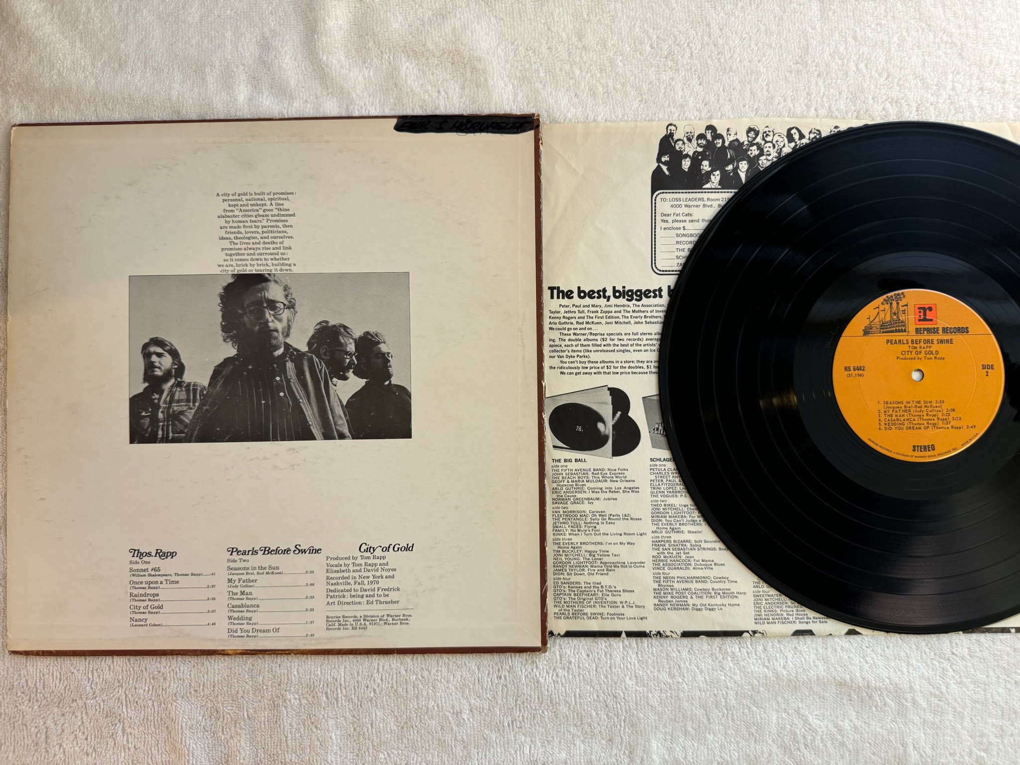 Omslagsbild för skivan Tom Rapp, Pearls Before Swine - City Of Gold LP -71 US REPRISE RS 6442