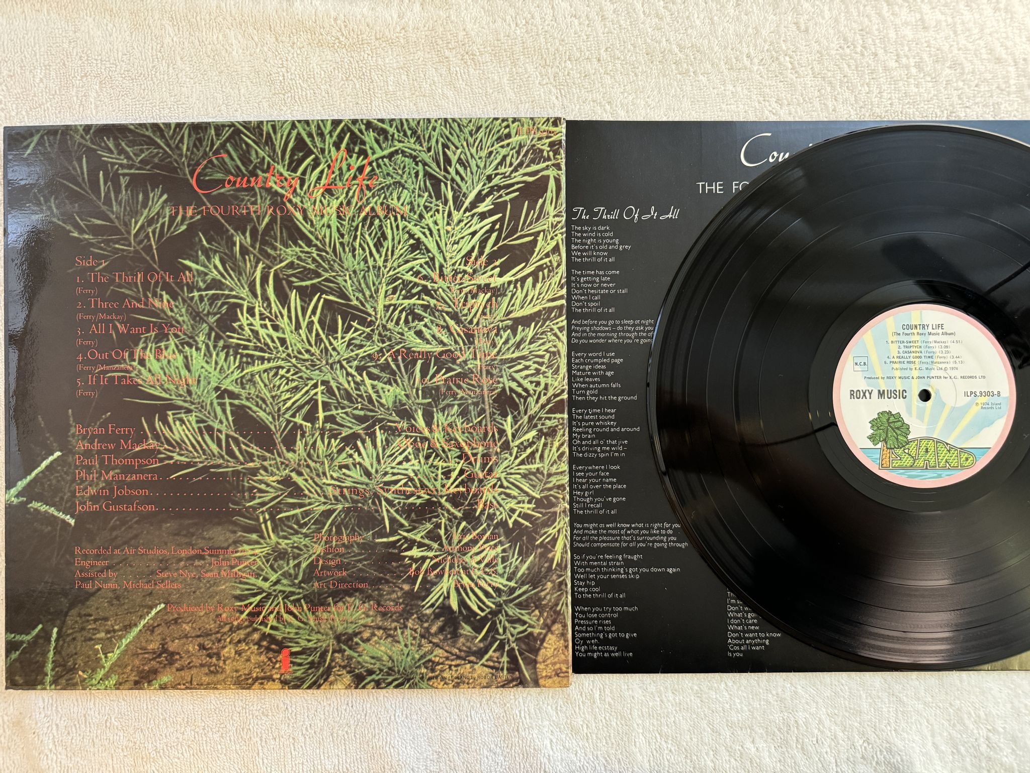 Omslagsbild för skivan ROXY MUSIC country life LP ncb -73 ISLAND ILPS 9303