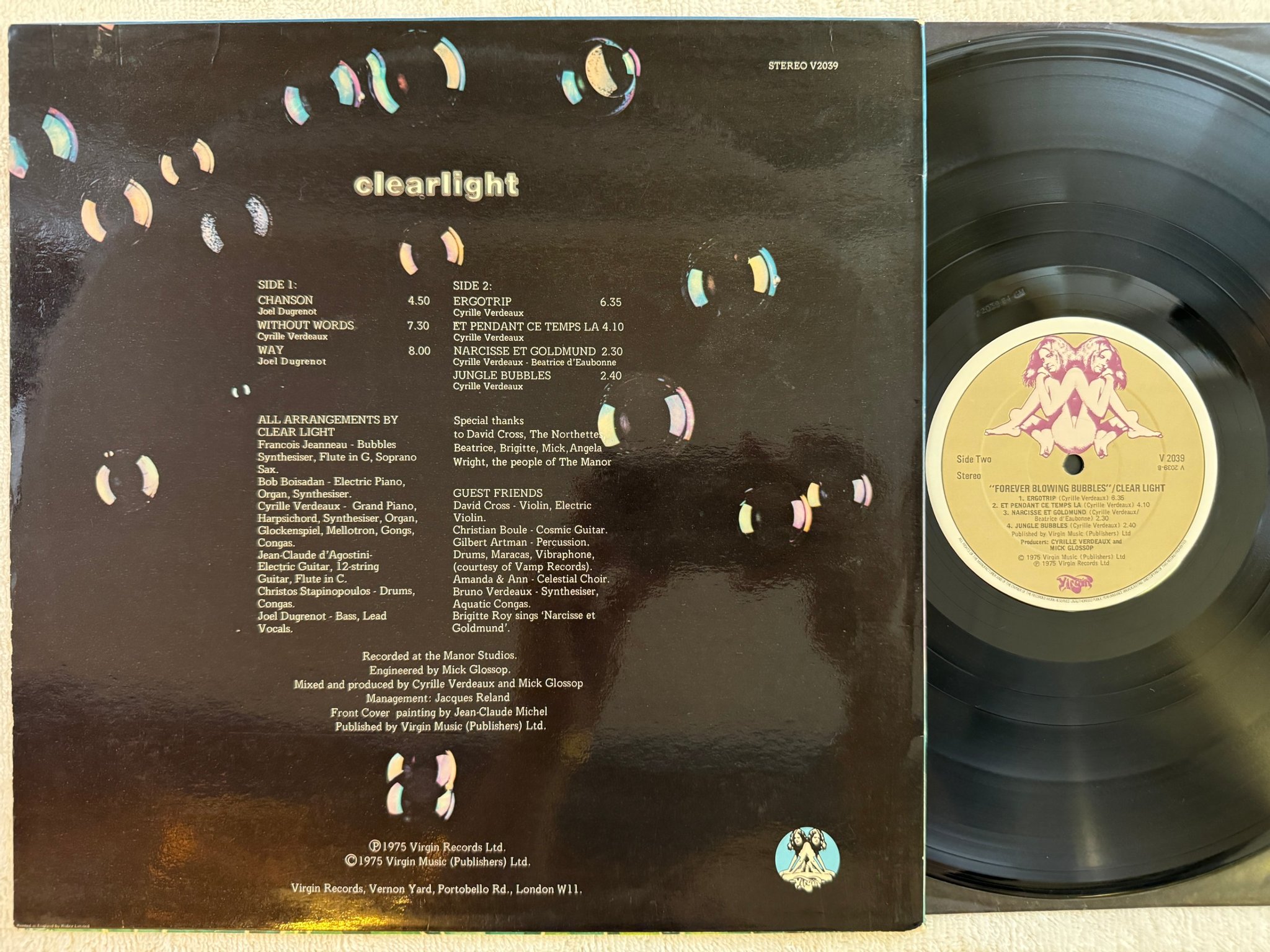 Omslagsbild för skivan CLEAR LIGHT SYMPHONY Forever Blowing Bubbles LP -77 UK VIRGIN V 2039