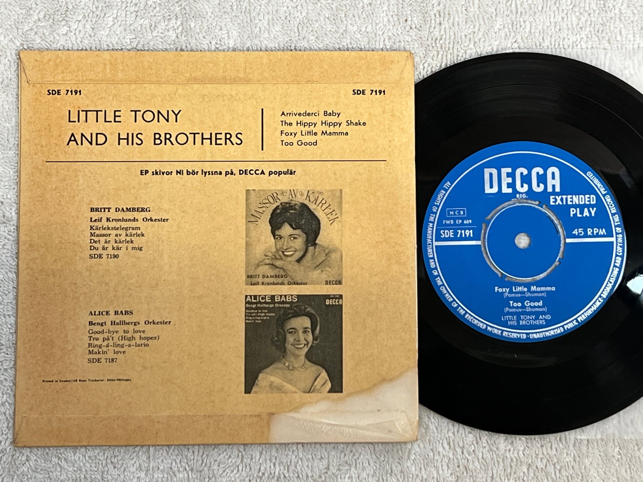 Omslagsbild för skivan LITTLE TONY & HIS BROTHERS arrivederci baby 7" -60 DECCA SDE 7191 rock n roll