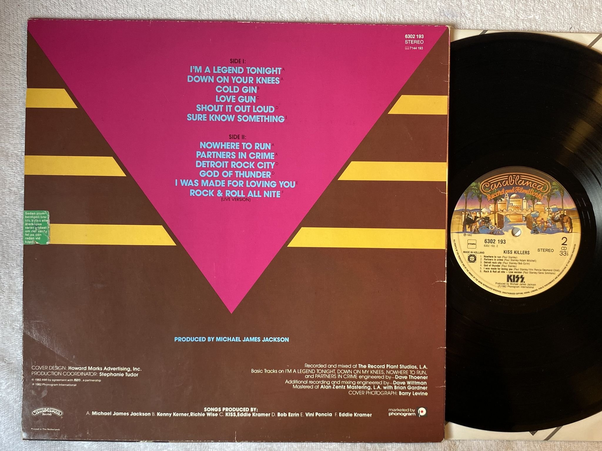 Omslagsbild för skivan KISS killers LP -82 Hol CASABLANCA 6302193 *** signed by Eric Carr ***