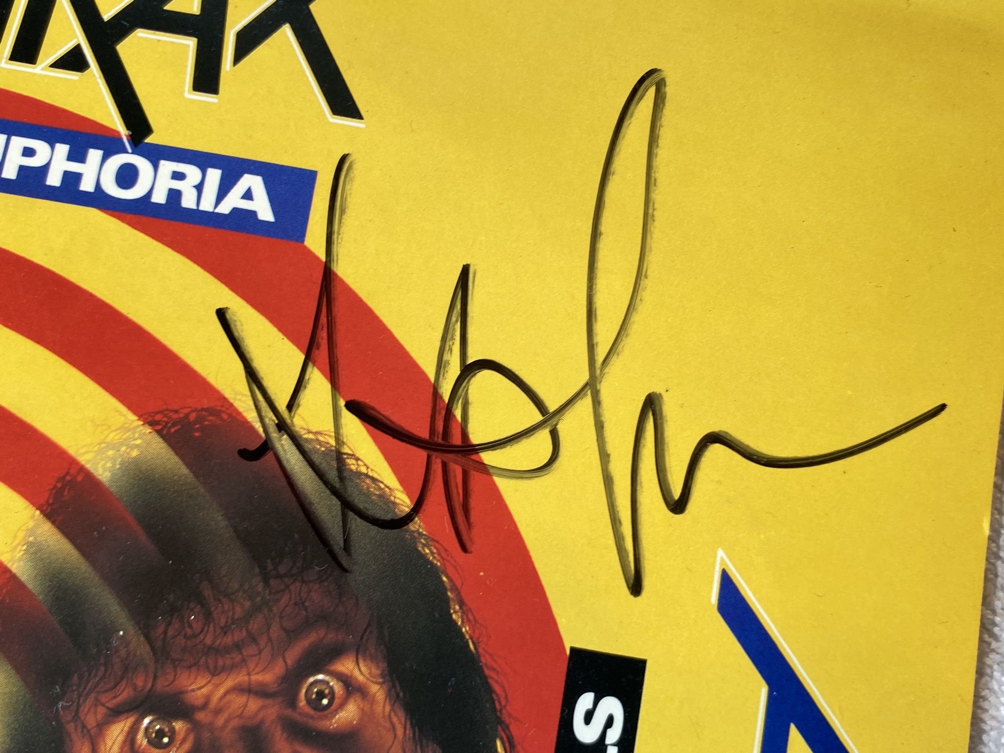 Omslagsbild för skivan ANTHRAX state of Euphoria LP -88 ncb ISLAND ILPS 9916 ** SIGNED BY 4 MEMBERS ***