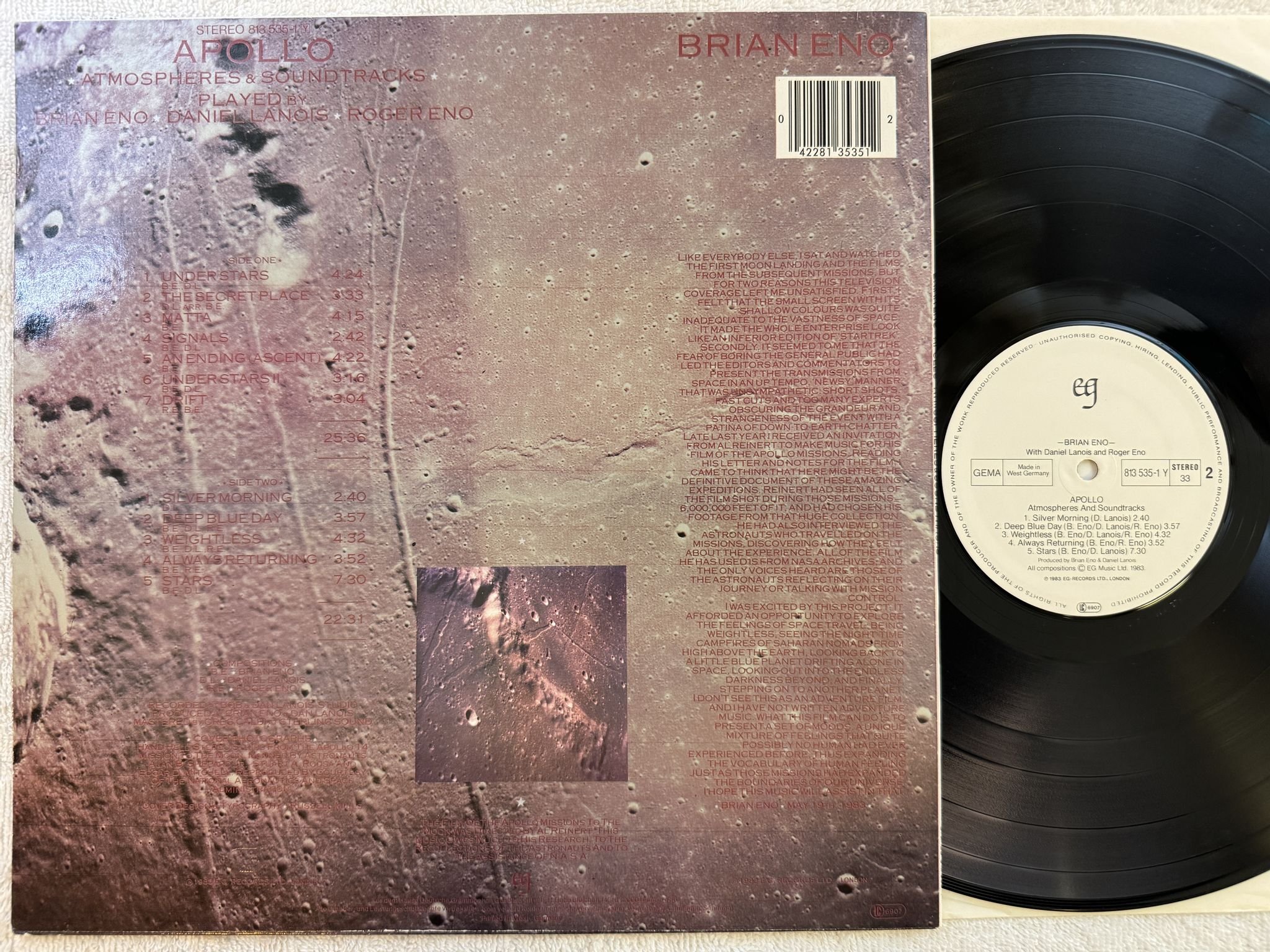 Omslagsbild för skivan BRIAN ENO Apollo LP -83 Ger EG 813535-1 Y
