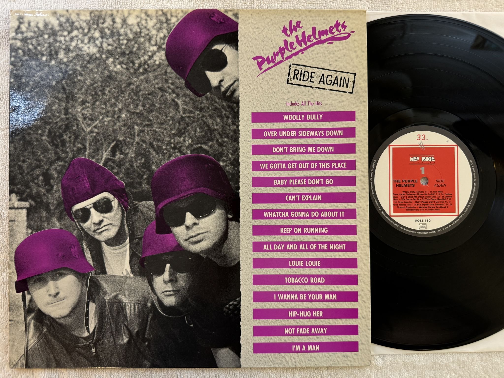 Omslagsbild för skivan THE PURPLE HELMETS Ride Again LP -88 Fra NEW ROSE ROSE 160