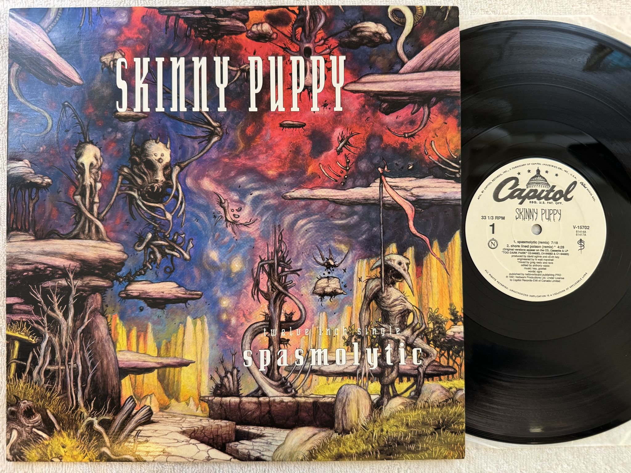 Omslagsbild för skivan SKINNY PUPPY Spasmolytic 12" -91 US CAPITOL V-15702 *** RARE ***