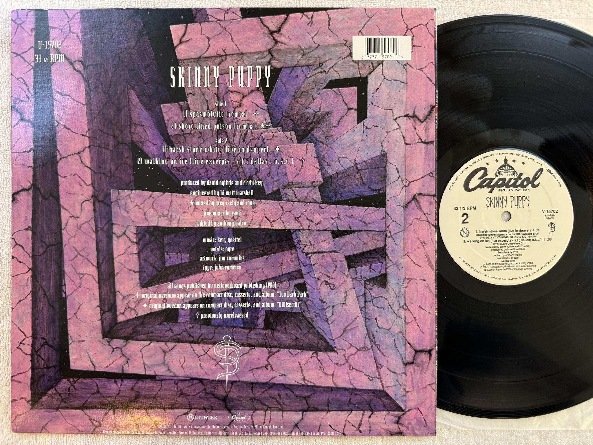 Omslagsbild för skivan SKINNY PUPPY Spasmolytic 12" -91 US CAPITOL V-15702 *** RARE ***