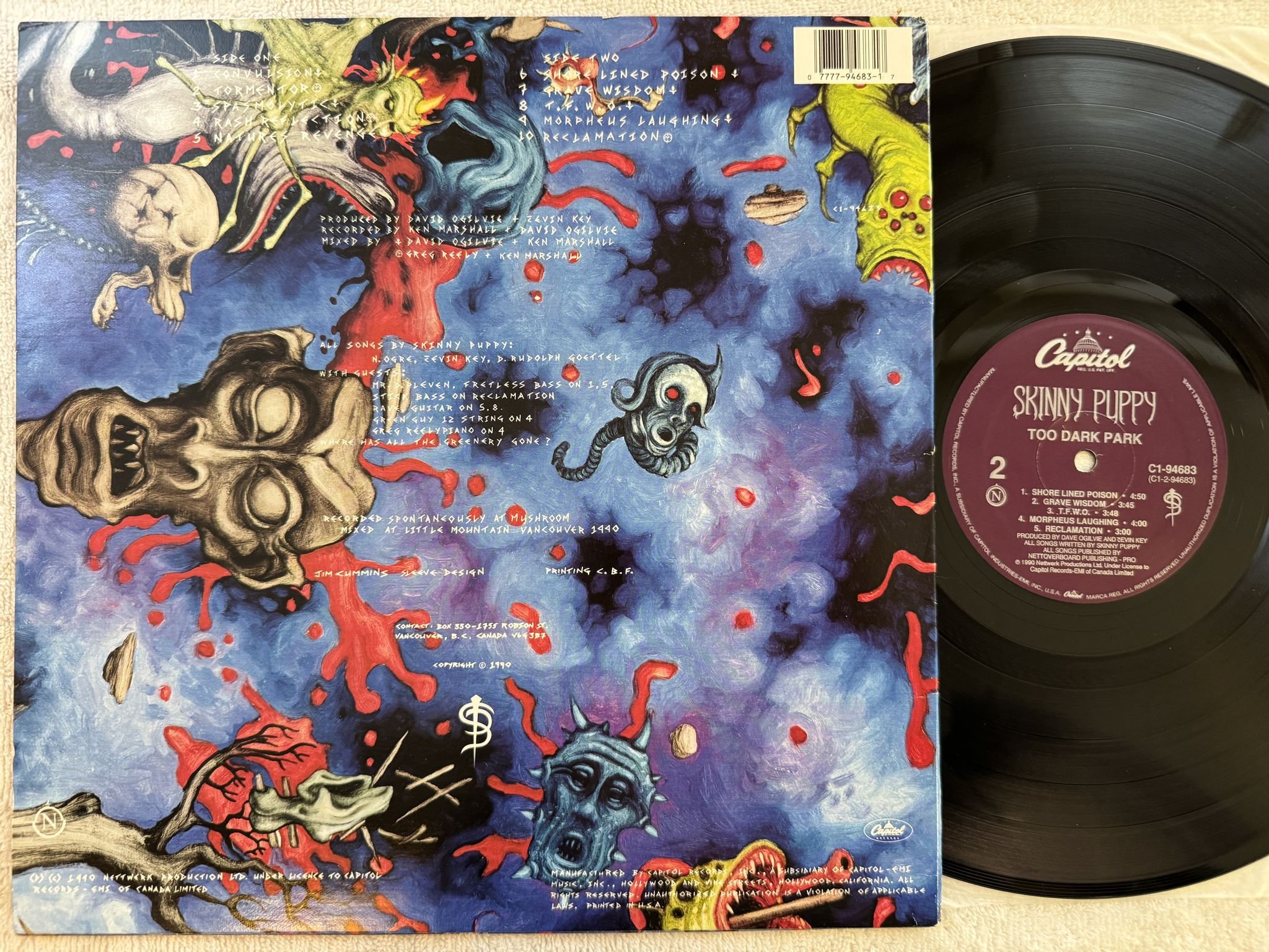 Omslagsbild för skivan SKINNY PUPPY too dark to park LP -90 US CAPITOL C1-94683 *** VERY RARE ***