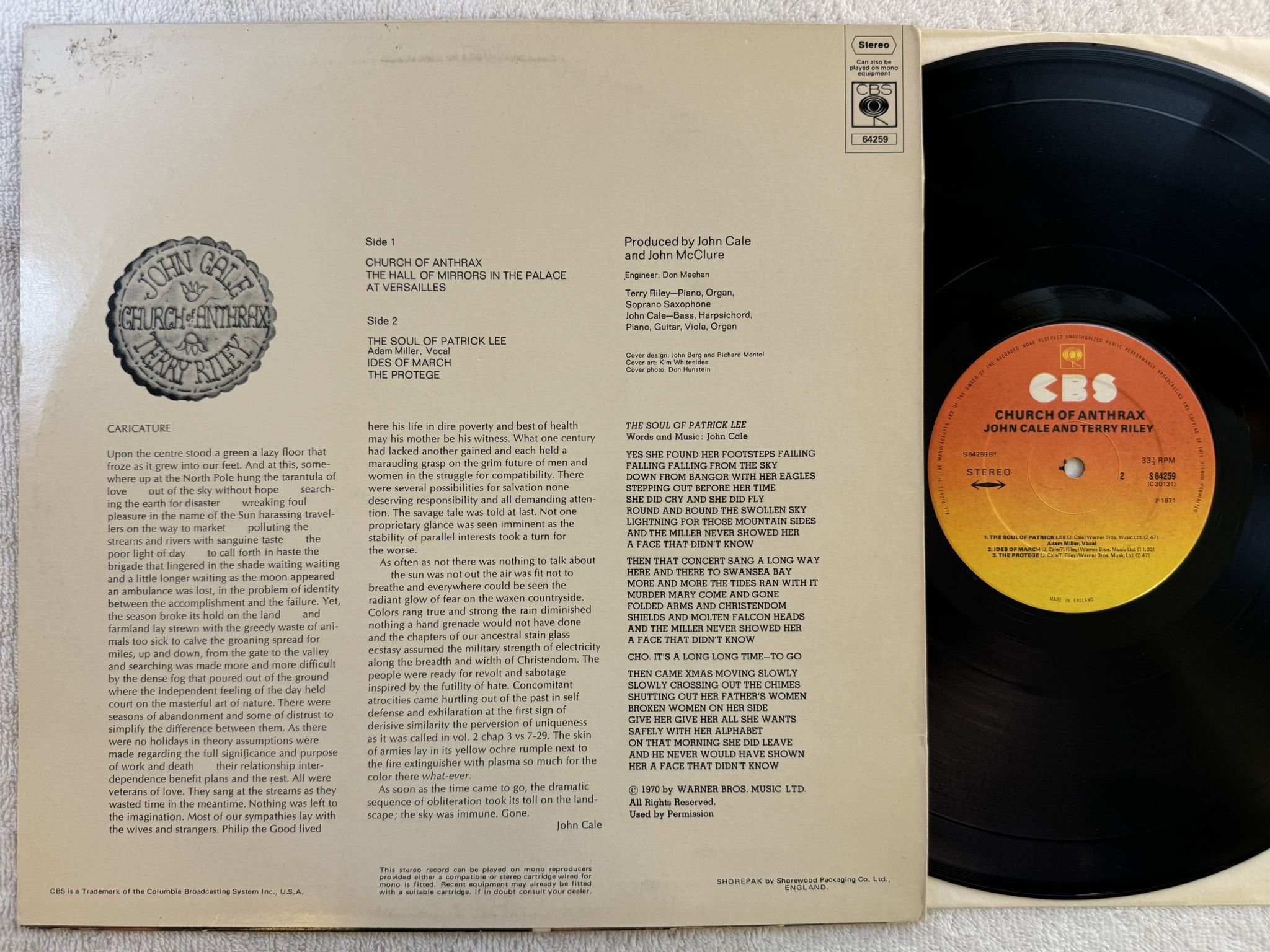 Omslagsbild för skivan JOHN CALE & TERRY RILEY Church Of Anthrax LP -80 UK CBS S 64259