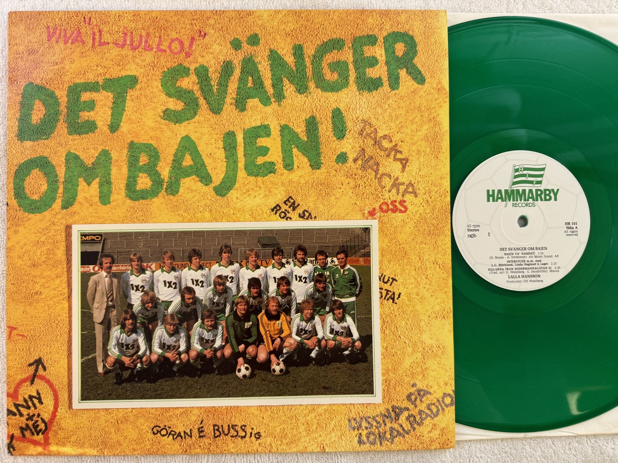 Omslagsbild för skivan LALLA HANSSON det svänger om Bajen 12" -80 Swe HAMMARBY RECORDS HR 101